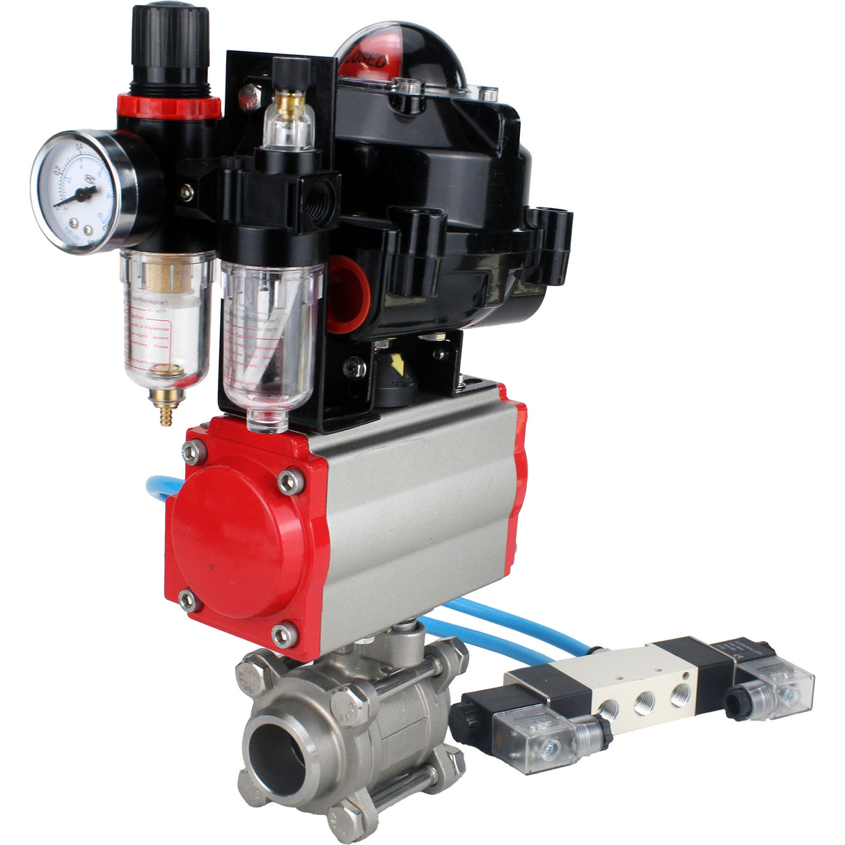 Vannes à boisseau sphérique Elephant BV3232P(3pc)-FP-W-ISO-H à souder, passage intégral, corps en acier inoxydable. acier SS316, joint - PTFE, avec actionneur pneumatique Elephant PA-SA 052-130 distributeur pneumatique 4V320-10 BPV AFC2000 APL-510N-EX