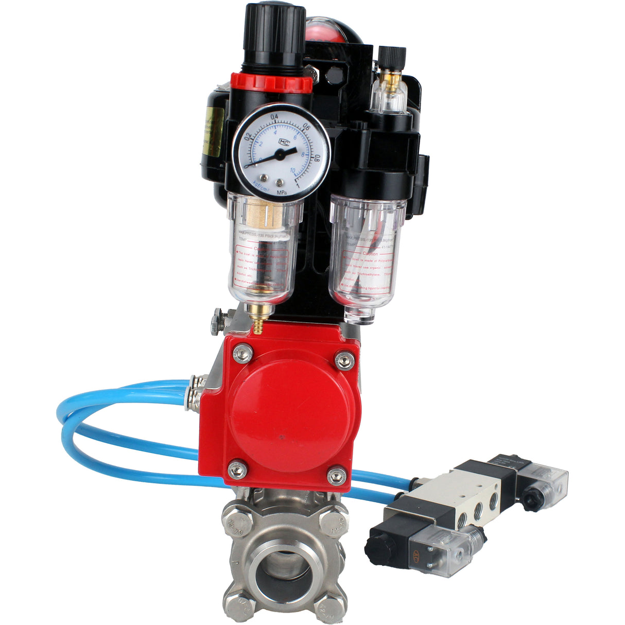 Vannes à boisseau sphérique Elephant BV3232P(3pc)-FP-W-ISO-H à souder, passage intégral, corps en acier inoxydable. acier SS316, joint - PTFE, avec actionneur pneumatique Elephant PA-SA 052-130 distributeur pneumatique 4V320-10 BPV AFC2000 APL-510N-EX