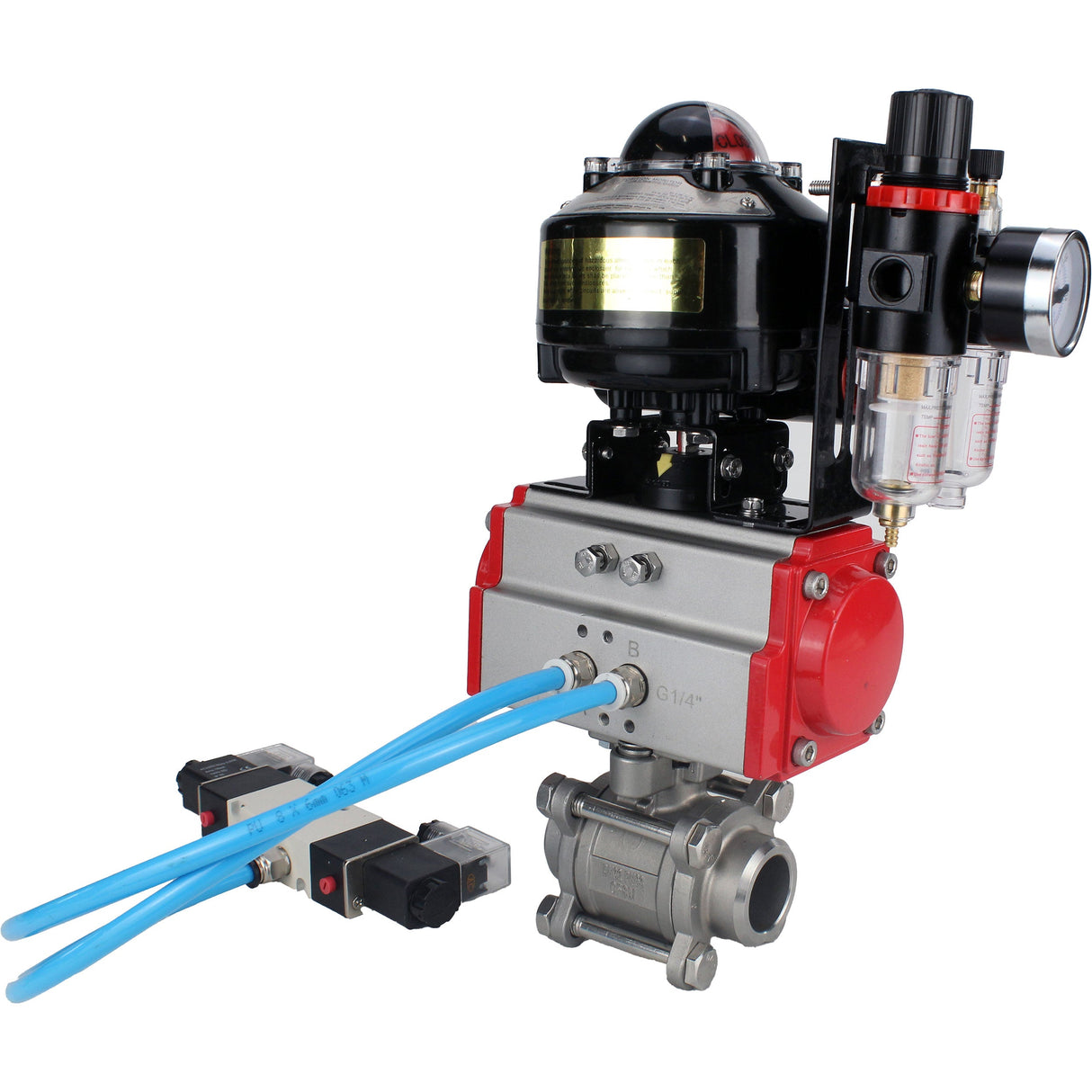 Vannes à boisseau sphérique Elephant BV3232P(3pc)-FP-W-ISO-H à souder, passage intégral, corps en acier inoxydable. acier SS316, joint - PTFE, avec actionneur pneumatique Elephant PA-SA 052-130 distributeur pneumatique 4V320-08 BPV AFC2000 APL-510N-EX