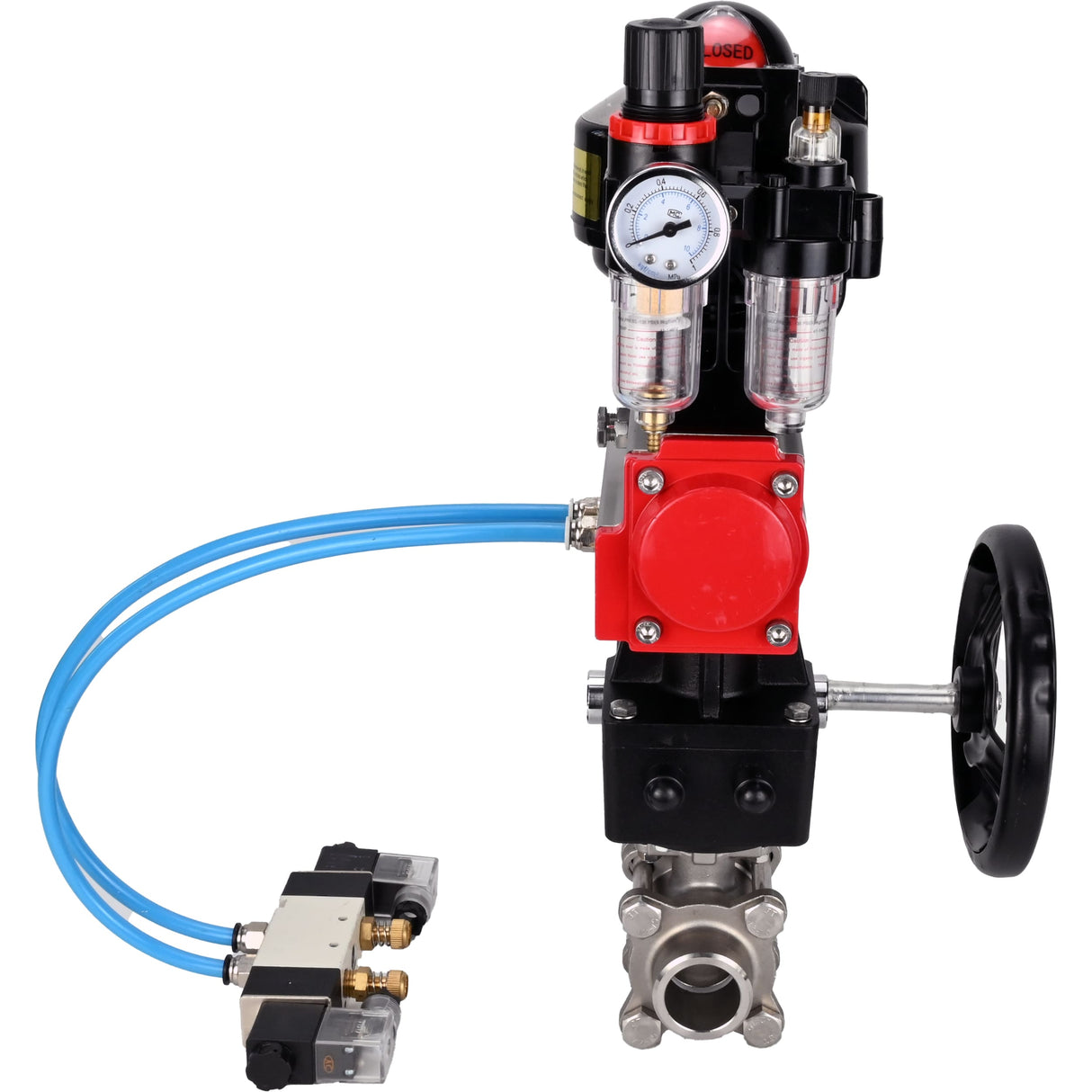 Vannes à boisseau sphérique Elephant BV3232P(3pc)-FP-W-ISO-H à souder, passage intégral, corps - acier inoxydable SS316, joint - PTFE, avec entraînement pneumatique PA-DA-052- 083 distributeur pneumatique 4V320-10 réducteur MON BPV AFC2000 BKV APL-510N-EX