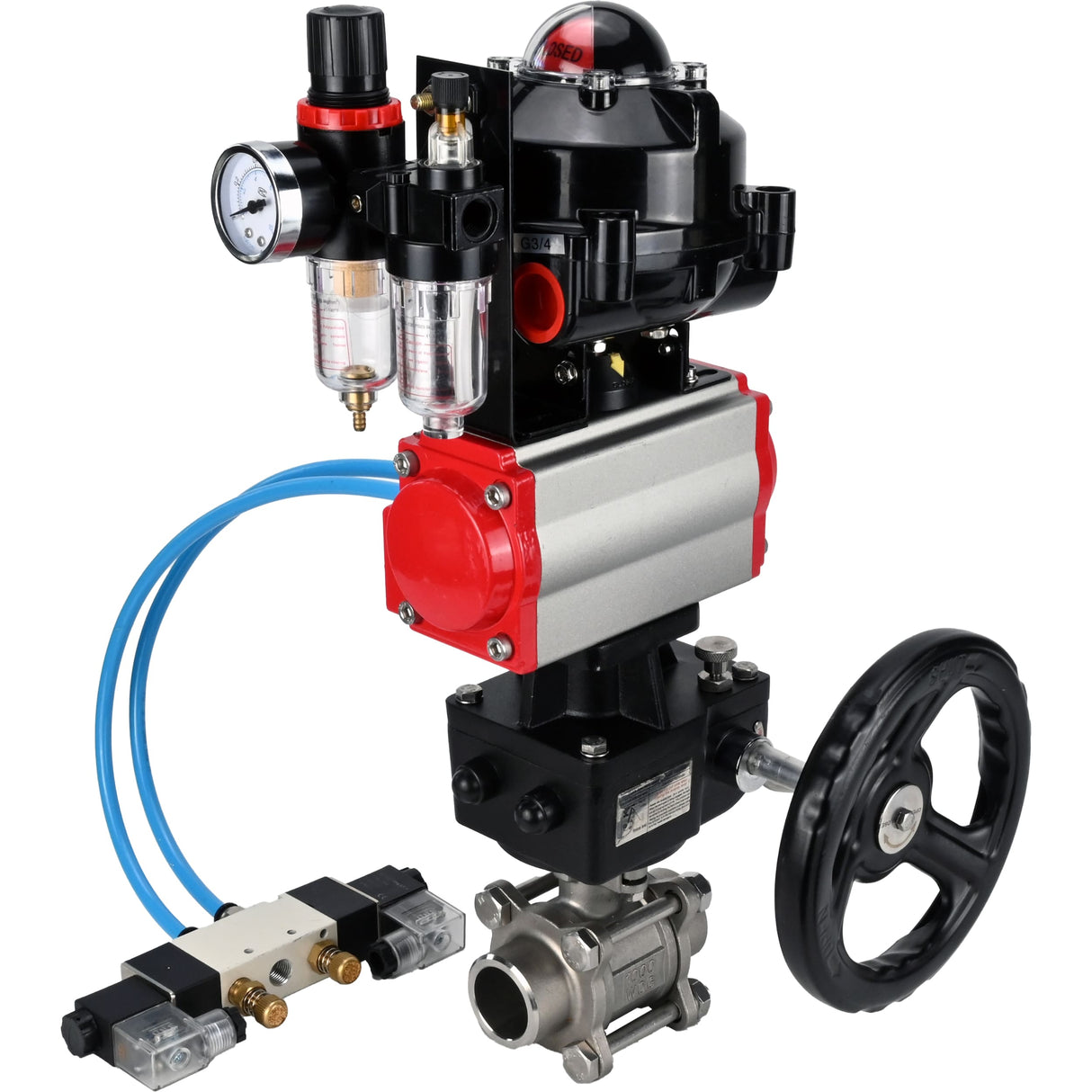 Vannes à boisseau sphérique Elephant BV3232P(3pc)-FP-W-ISO-H à souder, passage intégral, corps - acier inoxydable SS316, joint - PTFE, avec entraînement pneumatique PA-DA-052- 083 distributeur pneumatique 4V320-10 réducteur MON BPV AFC2000 BKV APL-510N-EX