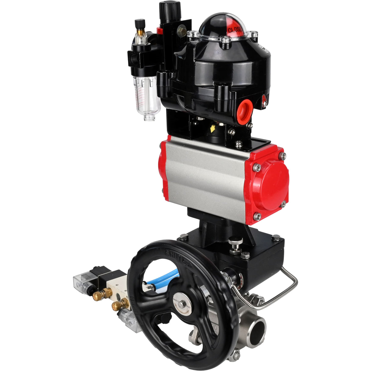 Vannes à boisseau sphérique Elephant BV3232P(3pc)-FP-W-ISO-H à souder, passage intégral, corps - acier inoxydable SS316, joint - PTFE, avec entraînement pneumatique PA-DA-052- 083 distributeur pneumatique 4V320-10 réducteur MON BPV AFC2000 BKV APL-510N-EX