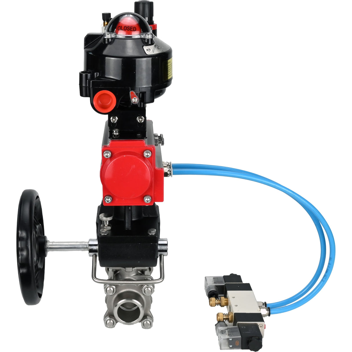 Vannes à boisseau sphérique Elephant BV3232P(3pc)-FP-W-ISO-H à souder, passage intégral, corps - acier inoxydable SS316, joint - PTFE, avec entraînement pneumatique PA-DA-052- 083 distributeur pneumatique 4V320-10 réducteur MON BPV AFC2000 BKV APL-510N-EX