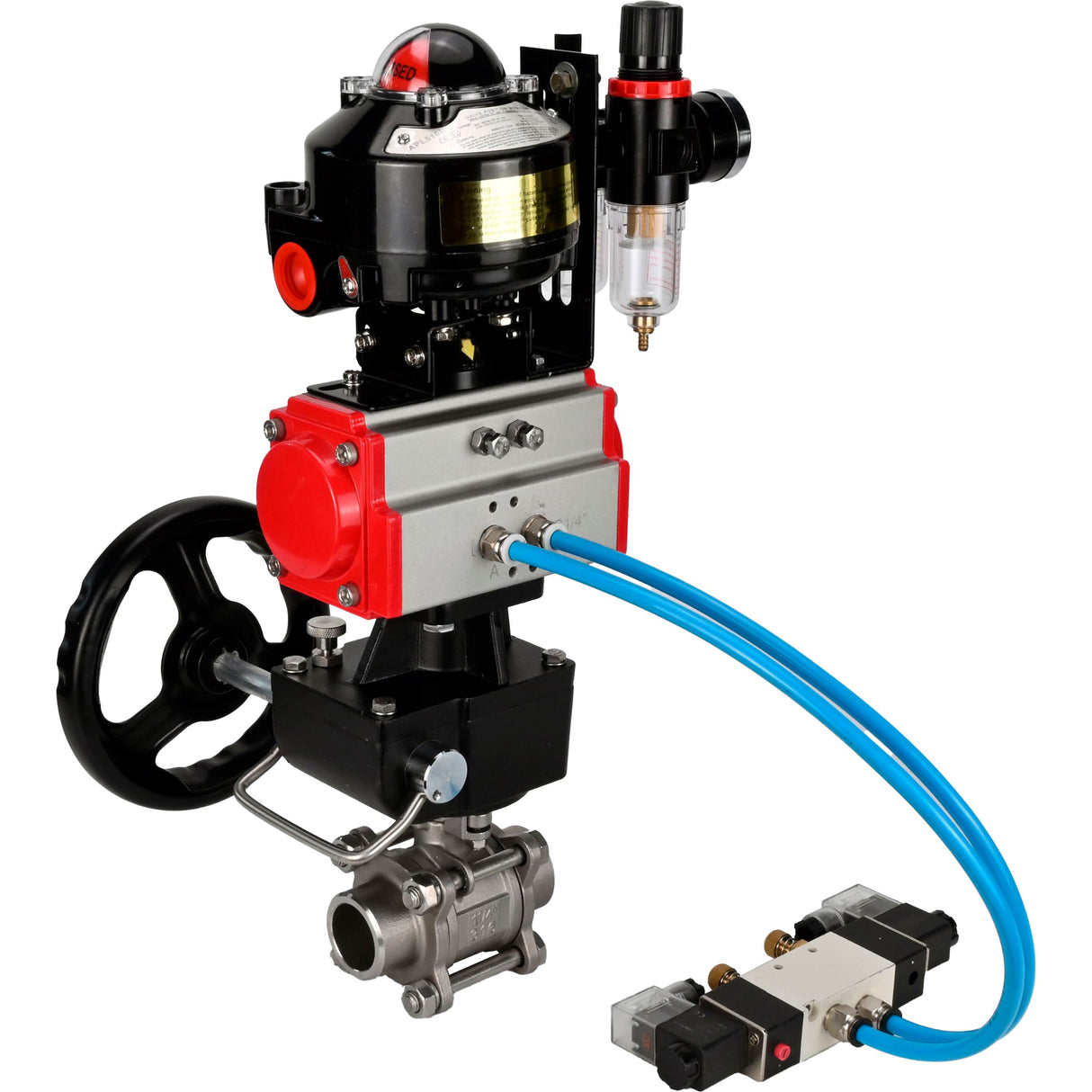 Vannes à boisseau sphérique Elephant BV3232P(3pc)-FP-W-ISO-H à souder, passage intégral, corps - acier inoxydable SS316, joint - PTFE, avec entraînement pneumatique PA-DA-052- 083 distributeur pneumatique 4V320-10 réducteur MON BPV AFC2000 BKV APL-510N-EX