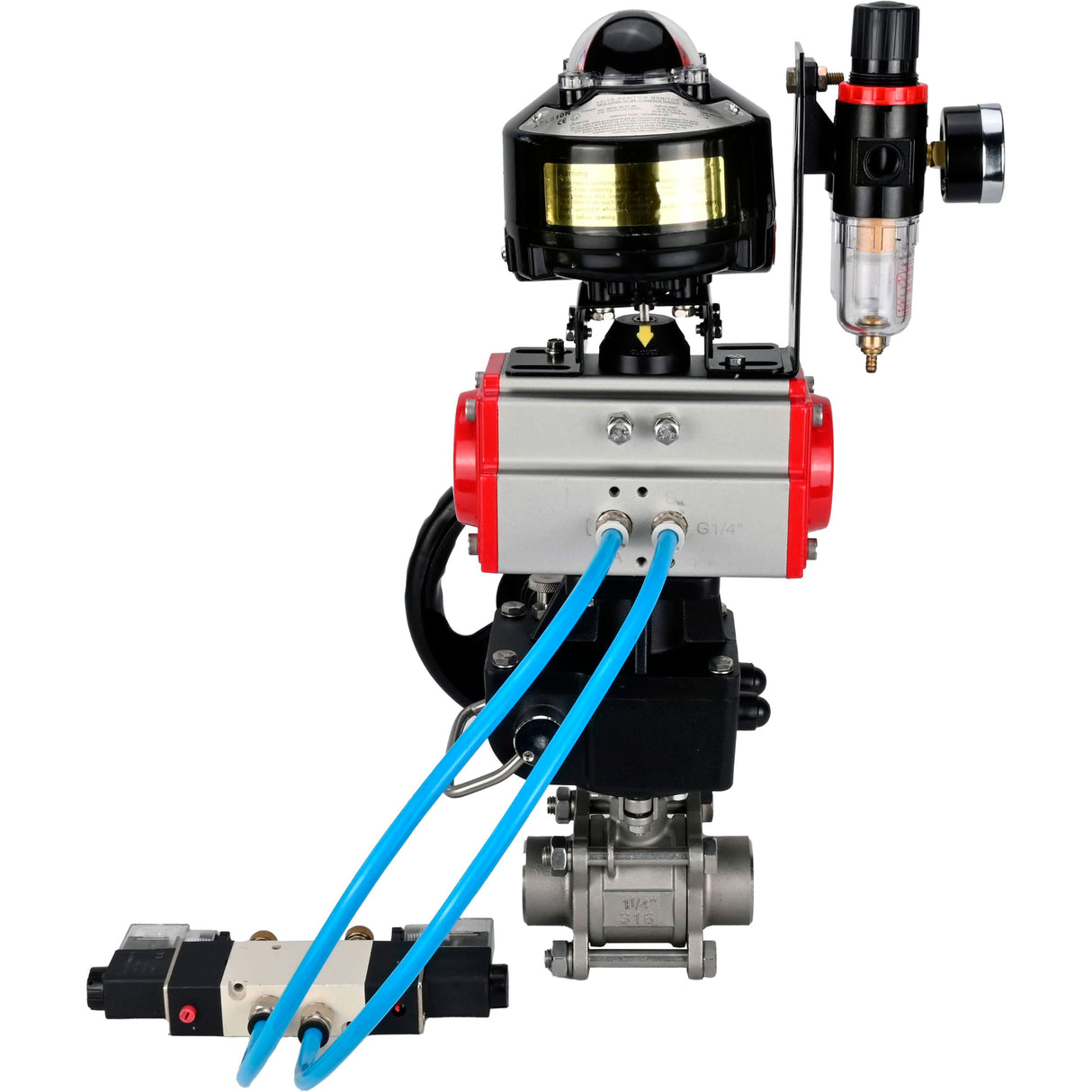 Vannes à boisseau sphérique Elephant BV3232P(3pc)-FP-W-ISO-H à souder, passage intégral, corps - acier inoxydable SS316, joint - PTFE, avec entraînement pneumatique PA-DA-052- 083 distributeur pneumatique 4V320-10 réducteur MON BPV AFC2000 BKV APL-510N-EX