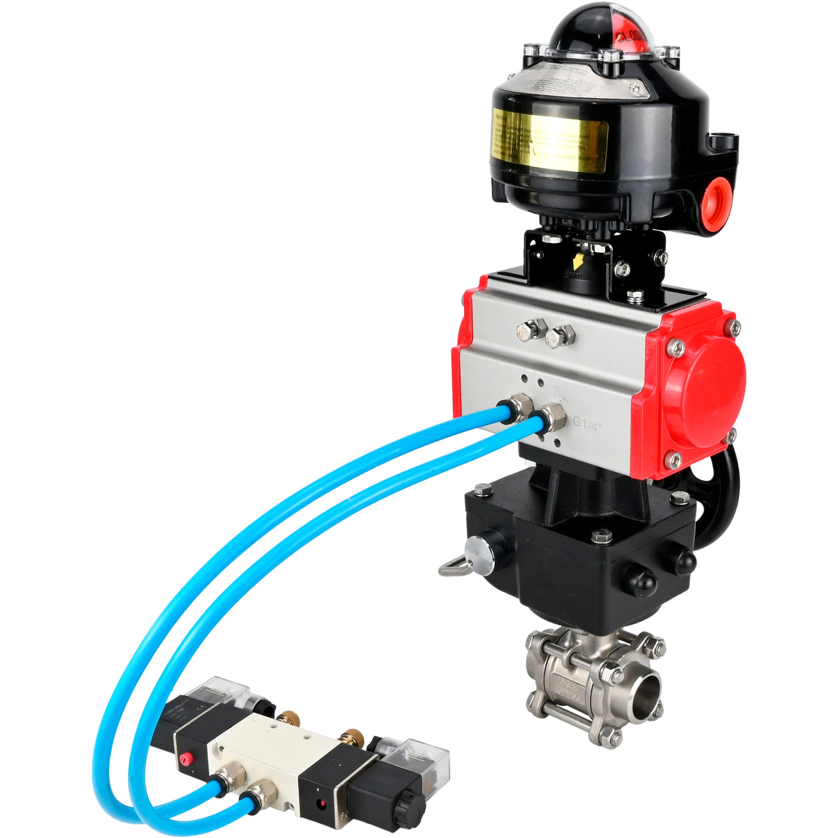 Ball valves Elephant BV3232P(3pc)-FP-W-ISO-H for welding, full bore, stainless steel body. steel SS316, seal - PTFE, with pneumatic drive Elephant PA-DA 052-083 pneumatic distributor 4V320-10 gearbox MON LSU APL-510N-EX