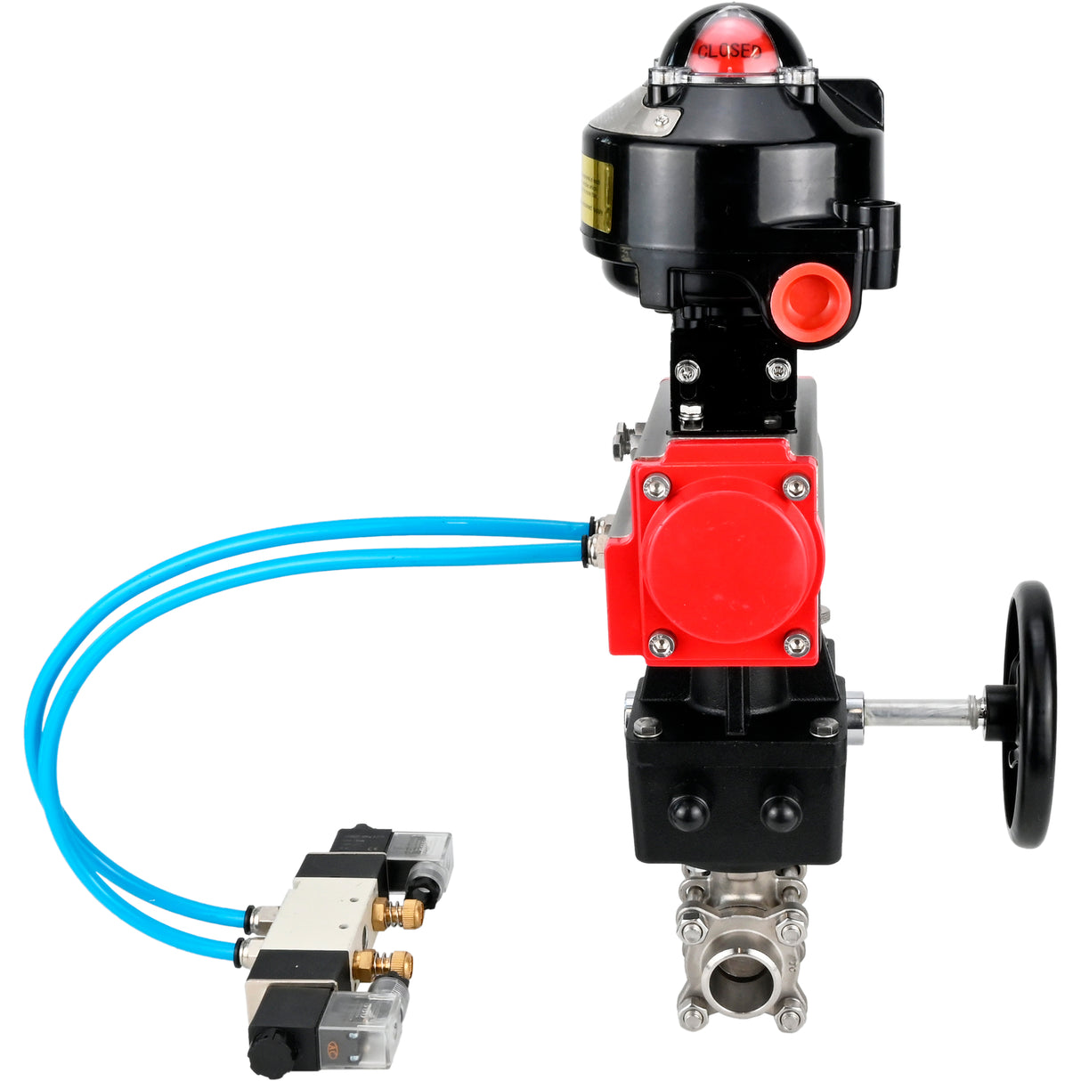Ball valves Elephant BV3232P(3pc)-FP-W-ISO-H for welding, full bore, stainless steel body. steel SS316, seal - PTFE, with pneumatic drive Elephant PA-DA 052-083 pneumatic distributor 4V320-10 gearbox MON LSU APL-510N-EX
