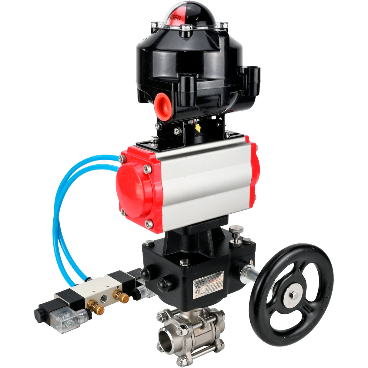 Ball valves Elephant BV3232P(3pc)-FP-W-ISO-H for welding, full bore, stainless steel body. steel SS316, seal - PTFE, with pneumatic drive Elephant PA-DA 052-083 pneumatic distributor 4V320-10 gearbox MON LSU APL-510N-EX