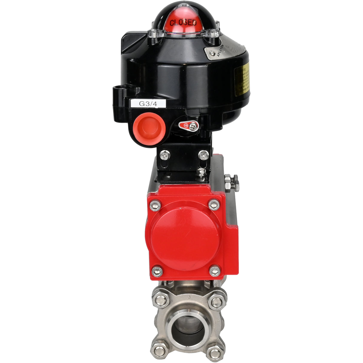 Vannes à boisseau sphérique Elephant BV3232P(3pc)-FP-W-ISO-H à souder, passage intégral, corps - acier inoxydable SS316, joint - PTFE, avec actionneur pneumatique Elephant PA-SA 052- 130 et BKV APL-510N-EX