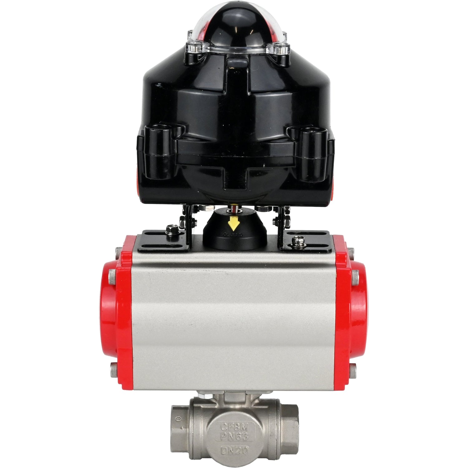 Vannes à boisseau sphérique Elephant BV3232P-SP-3L-T 3 voies type L, filetées, alésage standard, corps - acier inoxydable SS316, joint - PTFE, avec actionneur pneumatique Elephant PA-SA 052 -105 et BKV APL-510N-EX