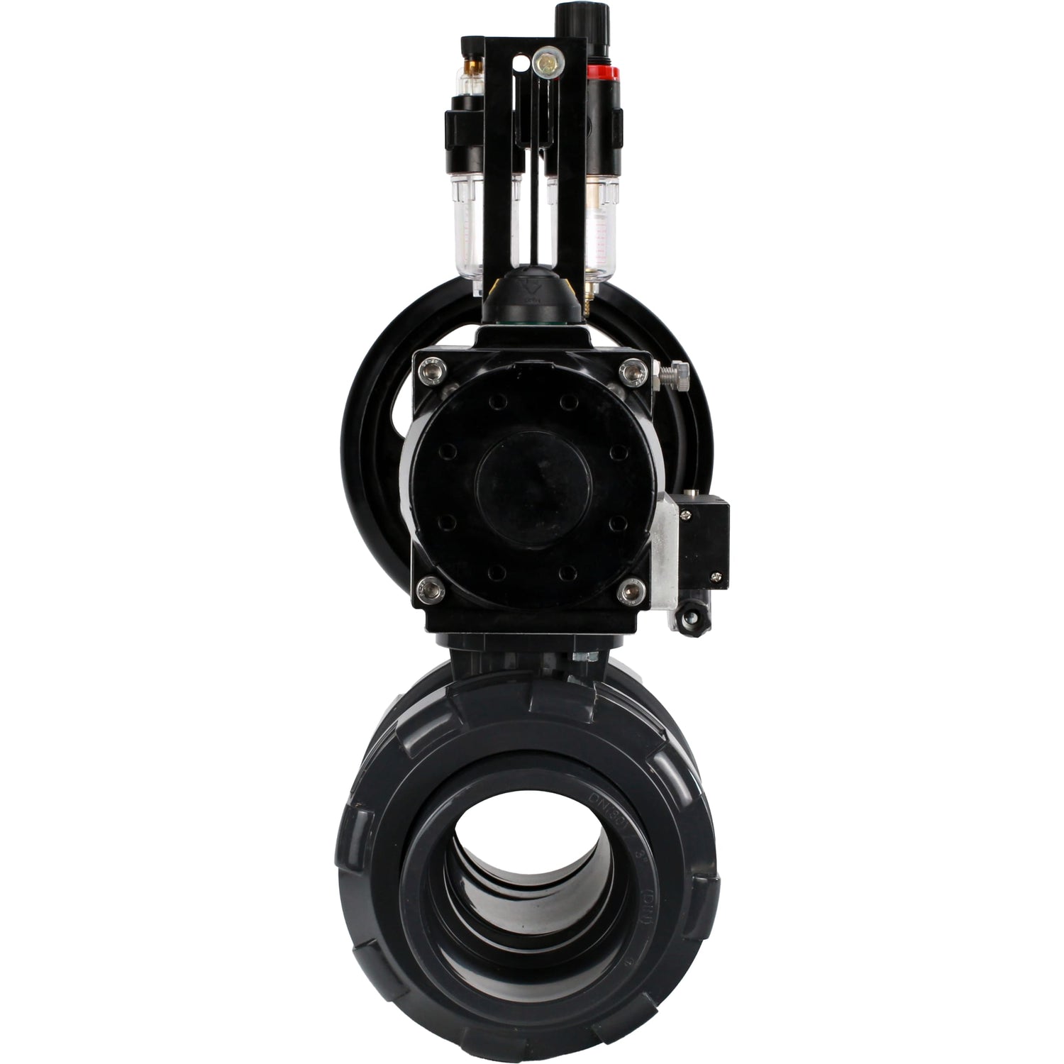 Ball valves Elephant BV4242E-FP-GRM-ISO, body material - UPVC, ball material - UPVC, seal - EPDM, with pneumatic actuator double action PA-DA-105-1, pneumatic distributor 4M310-08 220V and ATU AFC2000