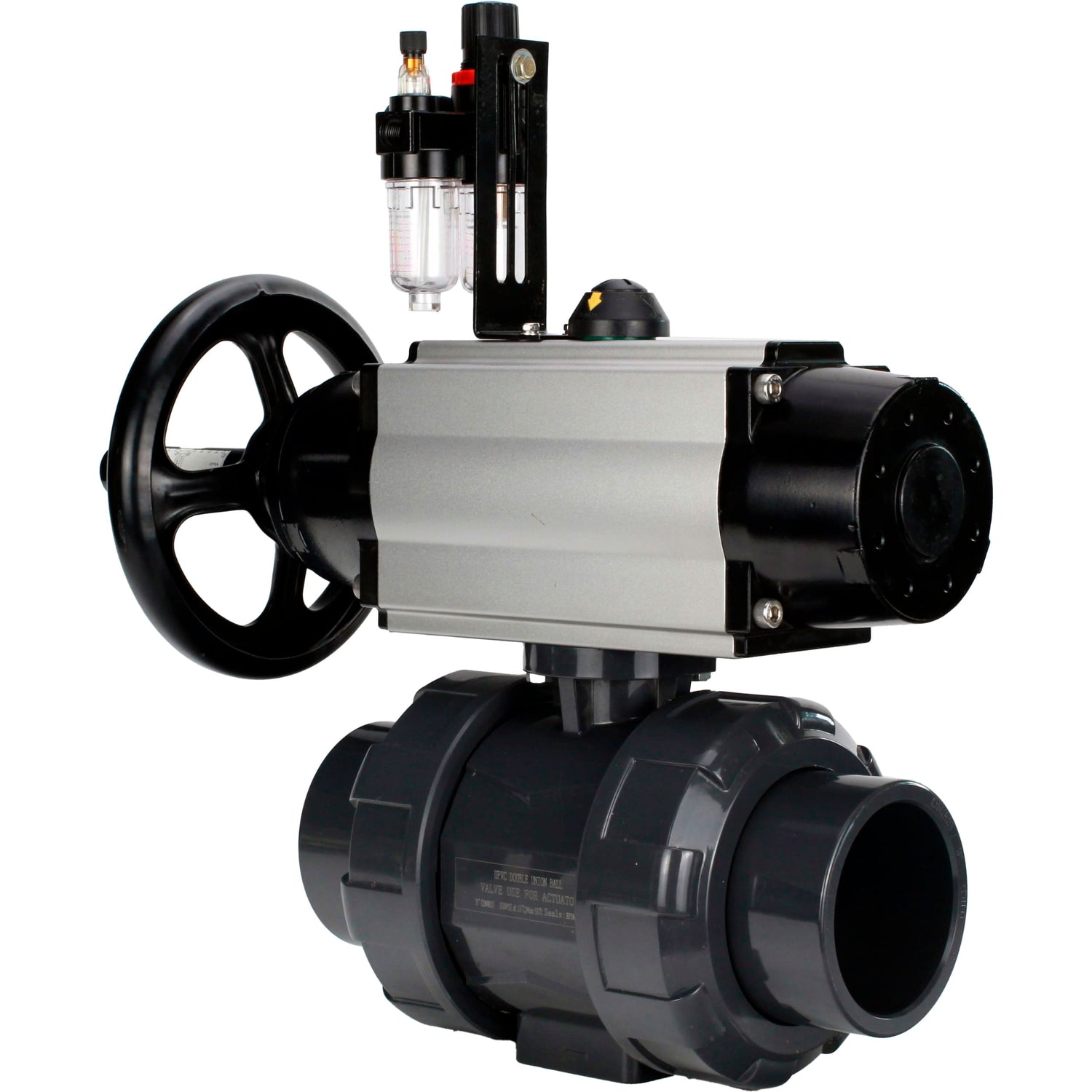 Ball valves Elephant BV4242E-FP-GRM-ISO, body material - UPVC, ball material - UPVC, seal - EPDM, with pneumatic actuator double action PA-DA-105-1, pneumatic distributor 4M310-08 220V and ATU AFC2000