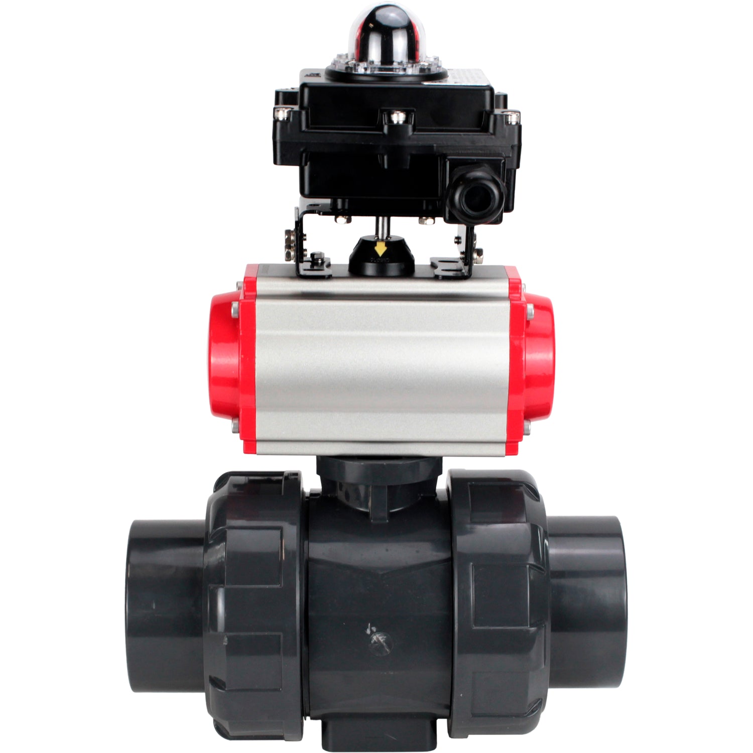 Ball valves Elephant BV4242E-FP-GRM-ISO, body material - UPVC, ball material - UPVC, seal - EPDM, with pneumatic actuator double action PA-DA, pneumatic distributor 4M310-08 220V and LSU APL-410N EX