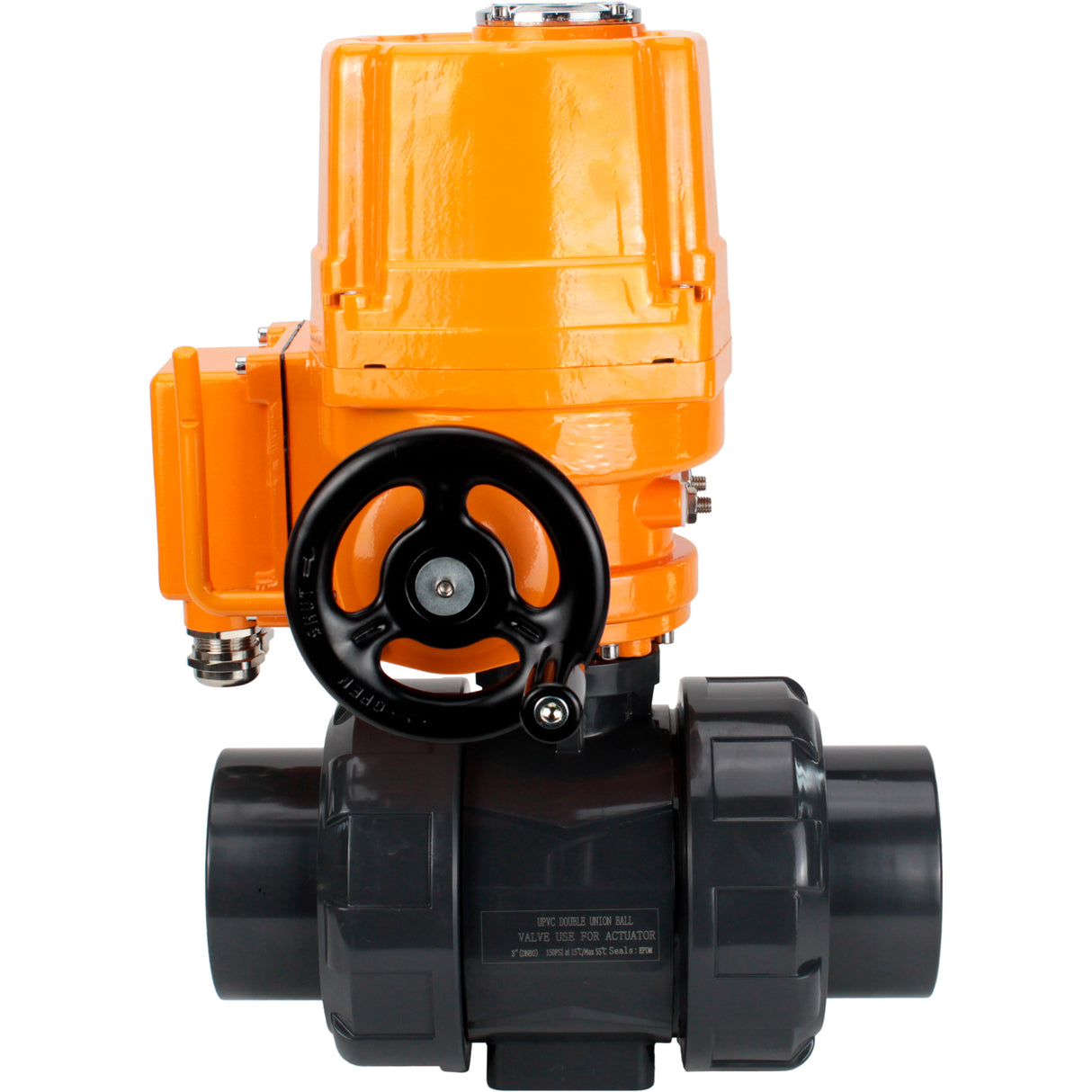 Ball valves Elephant BV4242E-FP-GRM-ISO, body material - UPVC, ball material - UPVC, seal - EPDM, with explosion-proof quarter-turn actuator QT-EX-EM-O2-380VAC-U1