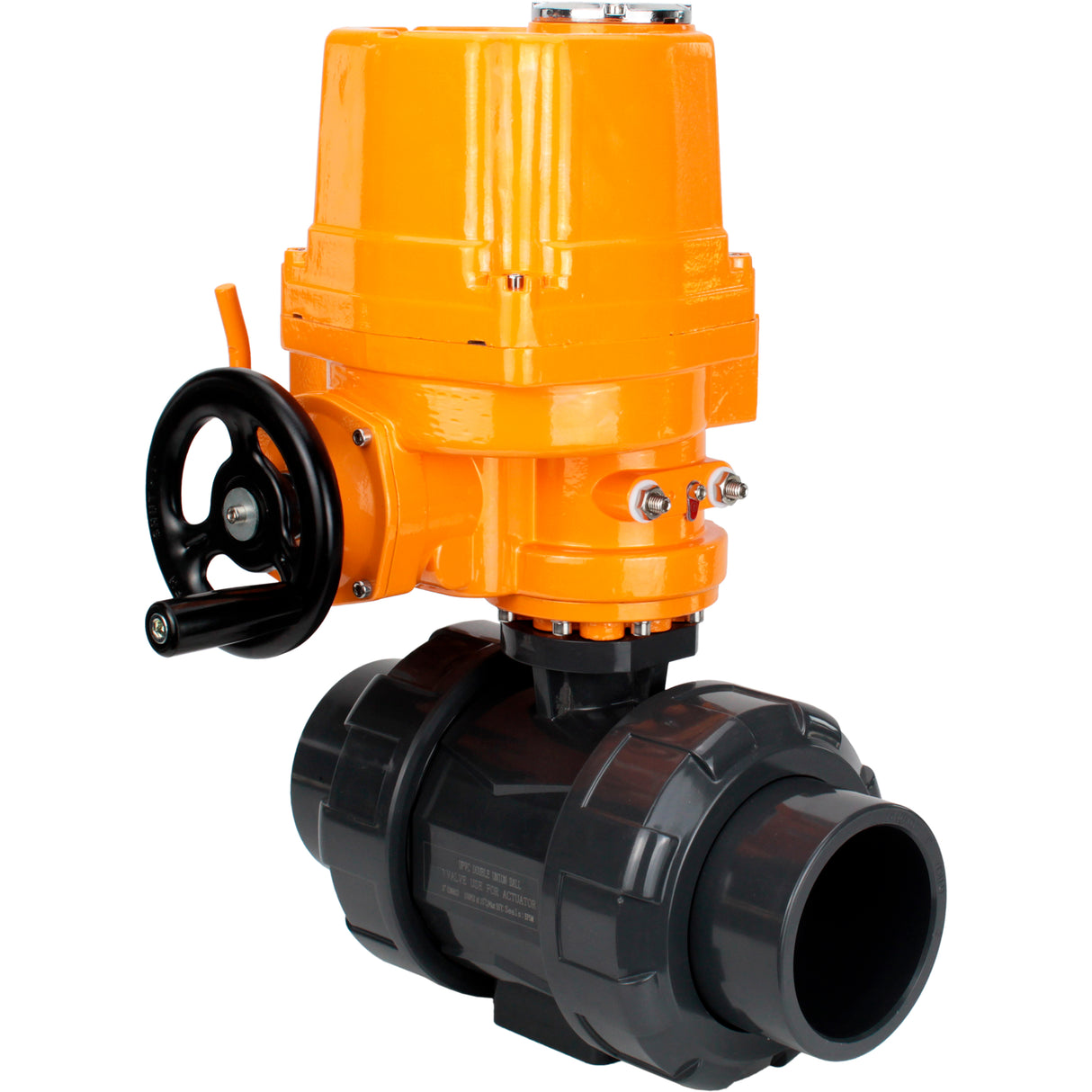 Ball valves Elephant BV4242E-FP-GRM-ISO, body material - UPVC, ball material - UPVC, seal - EPDM, with explosion-proof quarter-turn actuator QT-EX-EM-O2-380VAC-U1