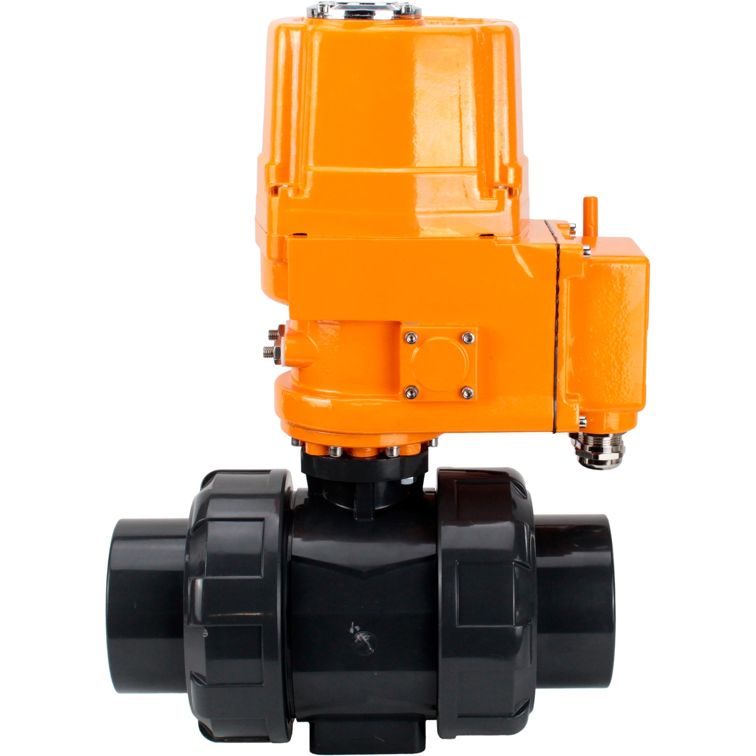 Ball valves Elephant BV4242E-FP-GRM-ISO, body material - UPVC, ball material - UPVC, seal - EPDM, with explosion-proof quarter-turn actuator QT-EX-EM-O2-380VAC-U1
