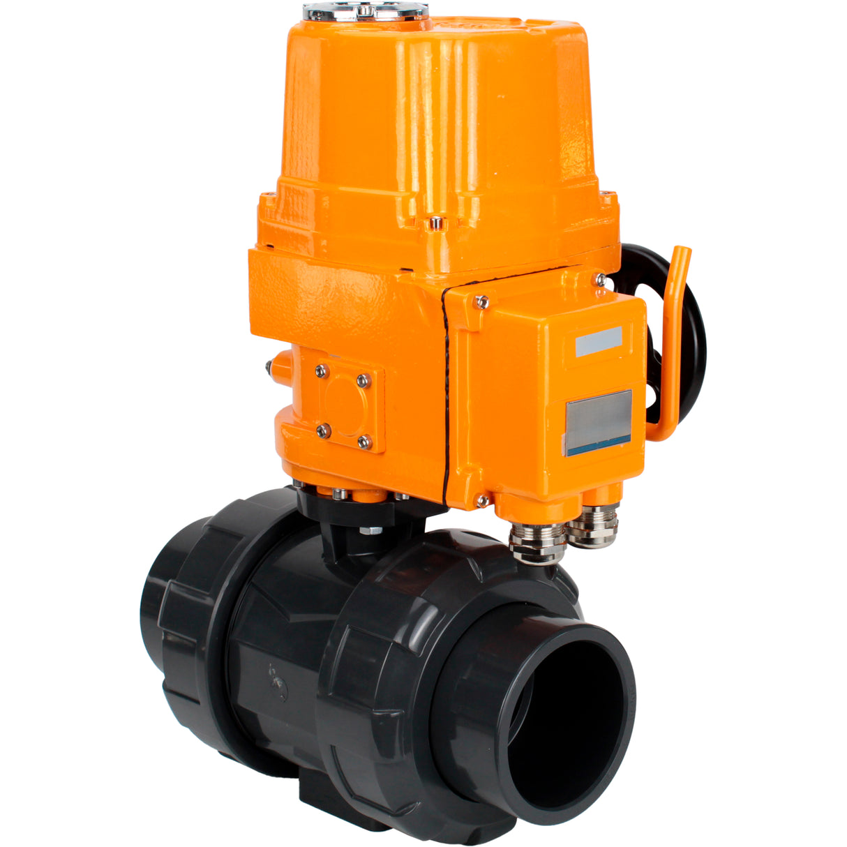 Ball valves Elephant BV4242E-FP-GRM-ISO, body material - UPVC, ball material - UPVC, seal - EPDM, with explosion-proof quarter-turn actuator QT-EX-EM-O2-380VAC-U1