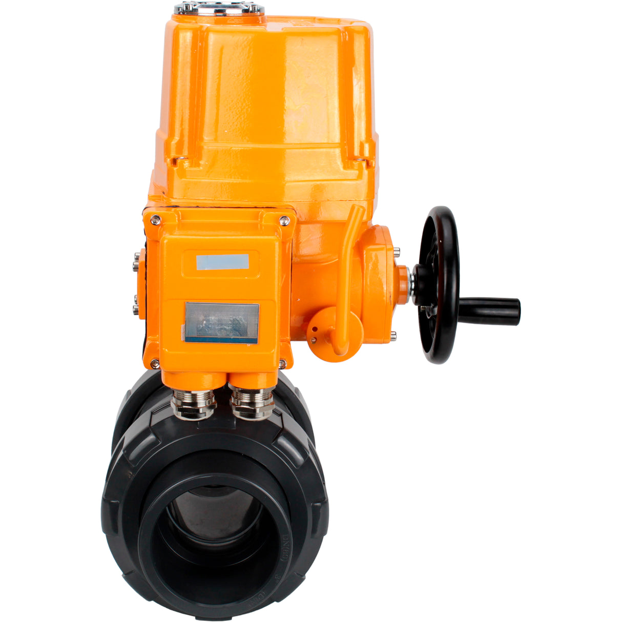 Ball valves Elephant BV4242E-FP-GRM-ISO, body material - UPVC, ball material - UPVC, seal - EPDM, with explosion-proof quarter-turn actuator QT-EX-EM-O2-380VAC-U1