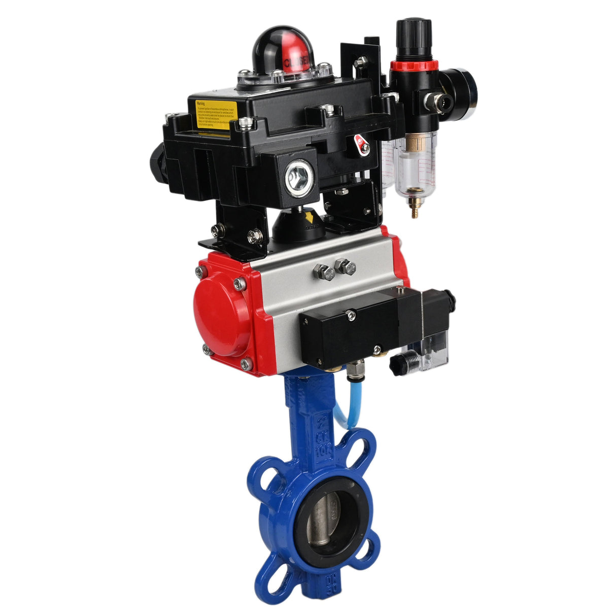 Water butterfly valve Elephant GGG50-GGG40-EPDM body material - cast iron GGG50, disk material - cast iron GGG40, seal - EPDM with pneumatic actuator Elephant SA, pneumatic distributor 4M310-08 24V, limit switch block APL-410N EX and air filter AFC2000