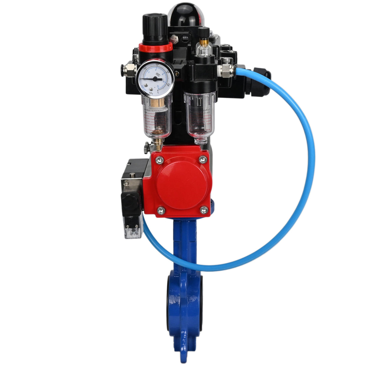 Water butterfly valve Elephant GGG50-GGG40-EPDM body material - cast iron GGG50, disk material - cast iron GGG40, seal - EPDM with pneumatic actuator Elephant DA, pneumatic distributor 4M310-08 24V, limit switch block APL-410N EX and air filter AFC2000