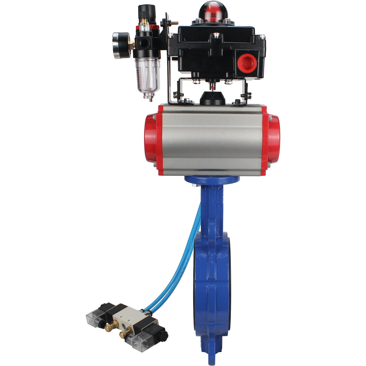 Vanne papillon d'eau Elephant WBV1413E-2W-Fb-H, matériau du corps - fonte GGG50, matériau du disque - fonte GGG40, joint - EPDM, avec actionneur pneumatique double effet PA-DA, 4V320-08 220V, BKV APL-410N EXBPV AFC2000