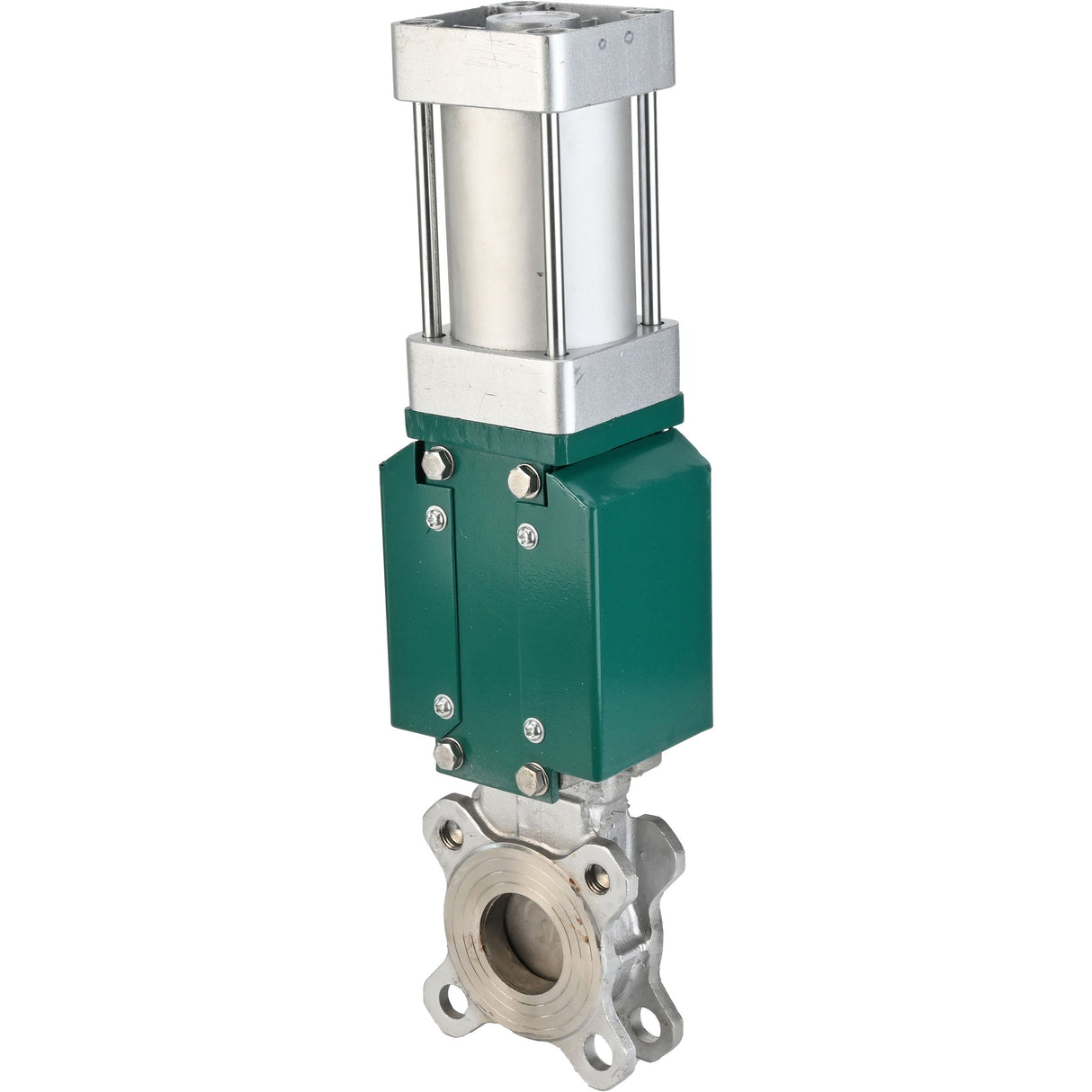 Vanne à guillotine Elephant GVKR3131E-2W-Fb-2P, matériau du corps - acier inoxydable AISI 304, matériau du couteau - acier inoxydable AISI 304, joint - EPDM, actionneur pneumatique