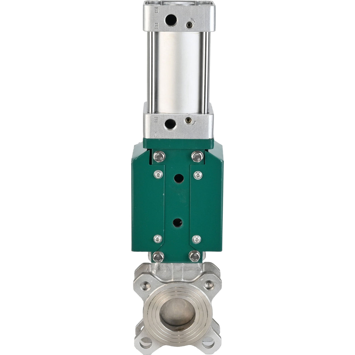 Vanne à guillotine Elephant GVKR3131E-2W-Fb-2P, matériau du corps - acier inoxydable AISI 304, matériau du couteau - acier inoxydable AISI 304, joint - EPDM, actionneur pneumatique