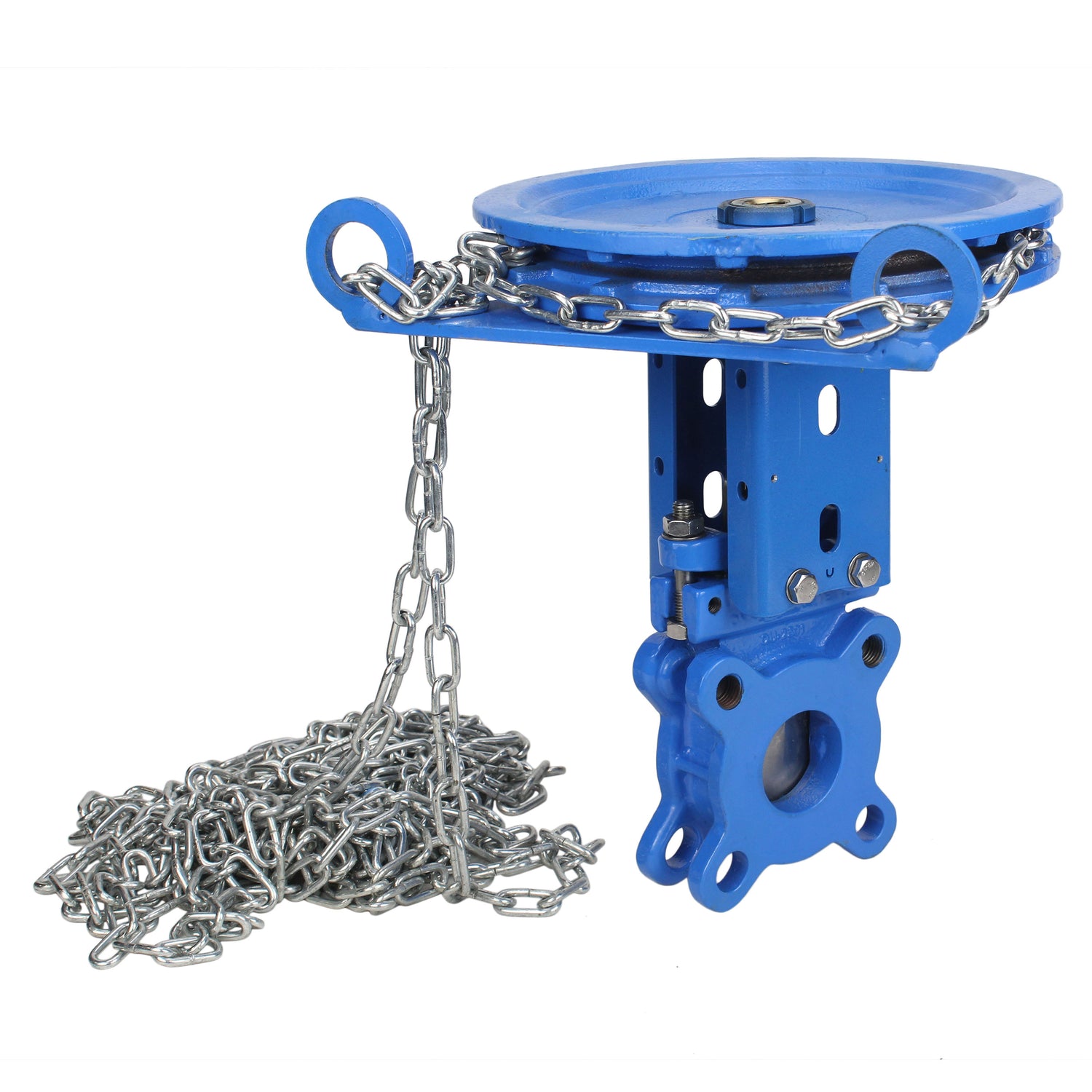 Vanne à guillotine Elephant GVKR1331N-2W-Fb-CC, matériau du corps - fonte GGG40, matériau du couteau - acier inoxydable AISI 304, joint - NBR, volant avec chaîne