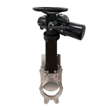 Knife gate valve Elephant GVKR3131V-2W-Fb-OST DN50-300 10/16 bar flanged joint with OST flange type A and bare stem, 304 stainless steel, seal - VITON, with electric multi-turn drive Elephant MT-N-EM-O2-220-U1 five-lobed