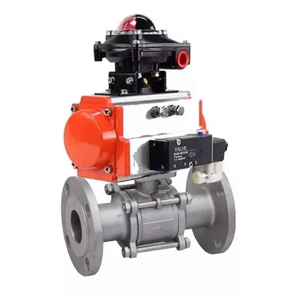 Ball valves Elephant BV3232P(3pc)-FP-F-ISO-H DN65-100 25/40 bar flanged with ISO flange, body - 316 stainless steel, full bore, seal - PTFE, with pneumatic drive PA-DA pneumatic distributor 4M310-08 NAMUR 220V, LSU APL-410N Ex