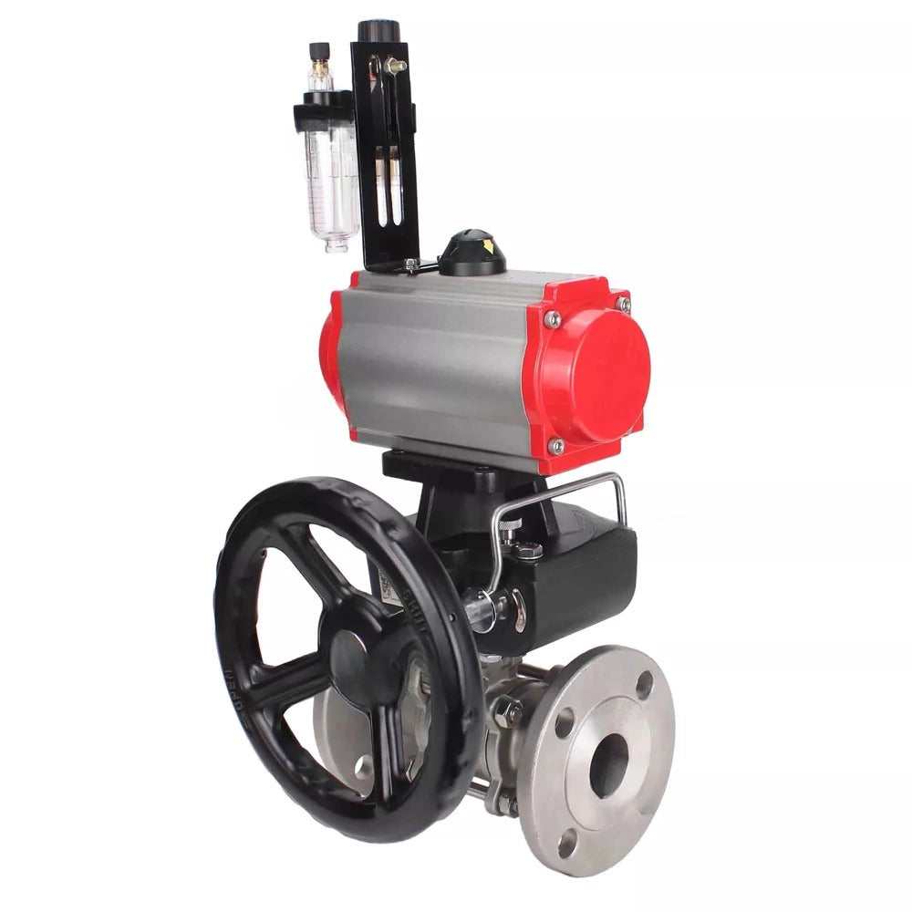 Ball valves Elephant BV3232P(3pc)-FP-F-ISO-H DN65-100 25/40 bar flanged, body - 316 stainless steel, full bore, seal - PTFE, with pneumatic drive PA-DA pneumatic distributor 4V320-08 220V, manual backup MON3-700-T38-ISO, ATU AFC2000