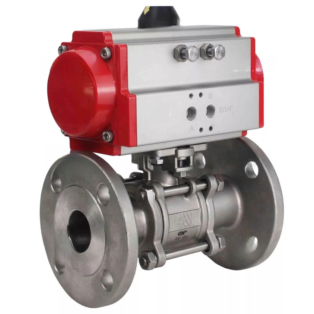 Ball valves Elephant BV3232P(3pc)-FP-F-ISO-H DN65-100 25/40 bar flanged with ISO flange, body - 316 stainless steel, full bore, seal - PTFE, with PA-SA pneumatic actuator