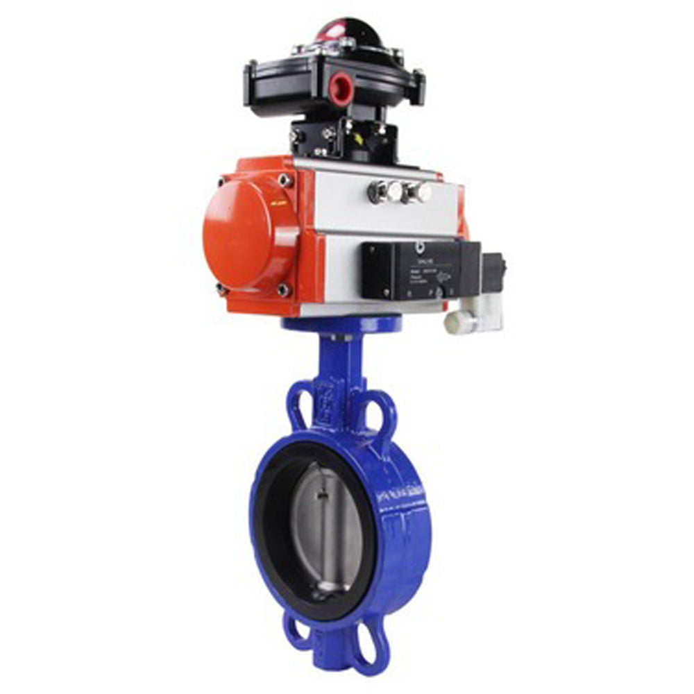 Water butterfly valve Elephant GGG50-316L-EPDM body material - cast iron GGG50, disk material - stainless steel 316L, seal - EPDM with pneumatic actuator with return springs Elephant DA, pneumatic distributor 4M310-08 NAMUR 220V and limit switch block