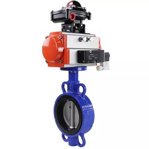 Water Butterfly Valve Elephant WBV1332N-2W-Fb-H body material - Cast iron GGG50, disk material - Stainless steel 316L, seal - NBR with pneumatic actuator DA, pneumatic distributor 4M310-08 NAMUR  24V and limit switch block APL-410N EX