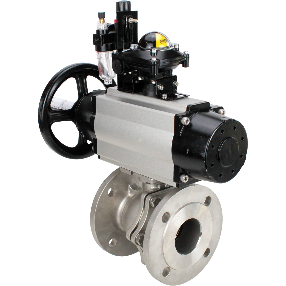 Ball valves Elephant BV3232P(2pc)-FP-F-ISO-H DN80-100 16 bar, full bore flanged, stainless steel SS316, seal - PTFE, with pneumatic actuator PA-DA-105-1 double acting, with pneumatic distributor 4M310-08 NAMUR 220V , with LSU APL-210N, with ATU AFC2000
