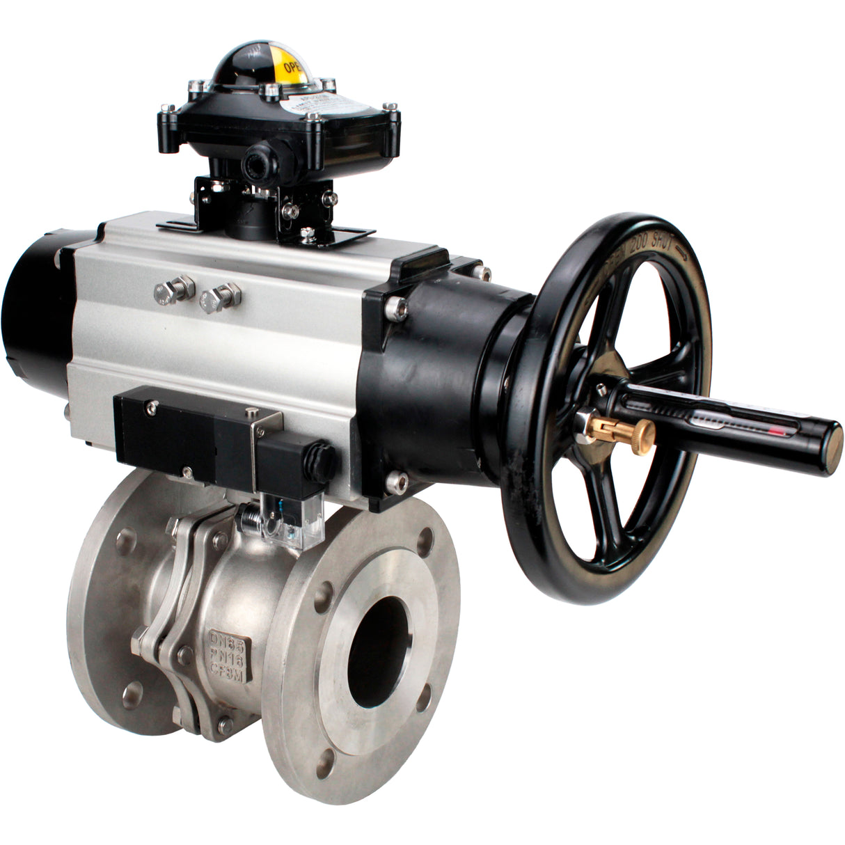 Ball valves Elephant BV3232P(2pc)-FP-F-ISO-H DN80-100 16 bar, full bore flanged, stainless steel SS316, seal - PTFE, with pneumatic actuator PA-DA-105-1 double acting, with pneumatic distributor 4M310-08 NAMUR 24V , with LSU APL-210N