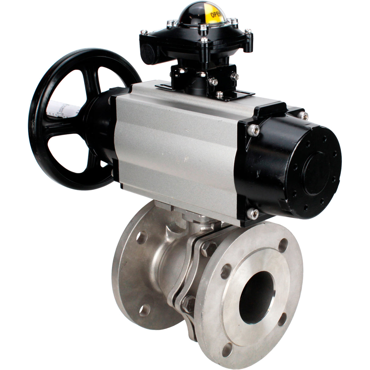 Ball valves Elephant BV3232P(2pc)-FP-F-ISO-H DN80-100 16 bar, full bore flanged, stainless steel SS316, seal - PTFE, with pneumatic actuator PA-DA-105-1 double acting, with pneumatic distributor 4M310-08 NAMUR 24V , with LSU APL-210N