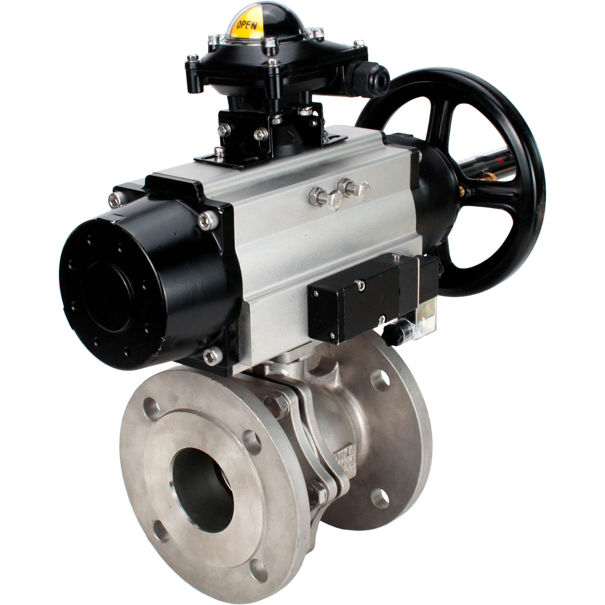 Ball valves Elephant BV3232P(2pc)-FP-F-ISO-H DN80-100 16 bar, full bore flanged, stainless steel SS316, seal - PTFE, with pneumatic actuator PA-DA-105-1 double acting, with pneumatic distributor 4M310-08 NAMUR 24V , with LSU APL-210N
