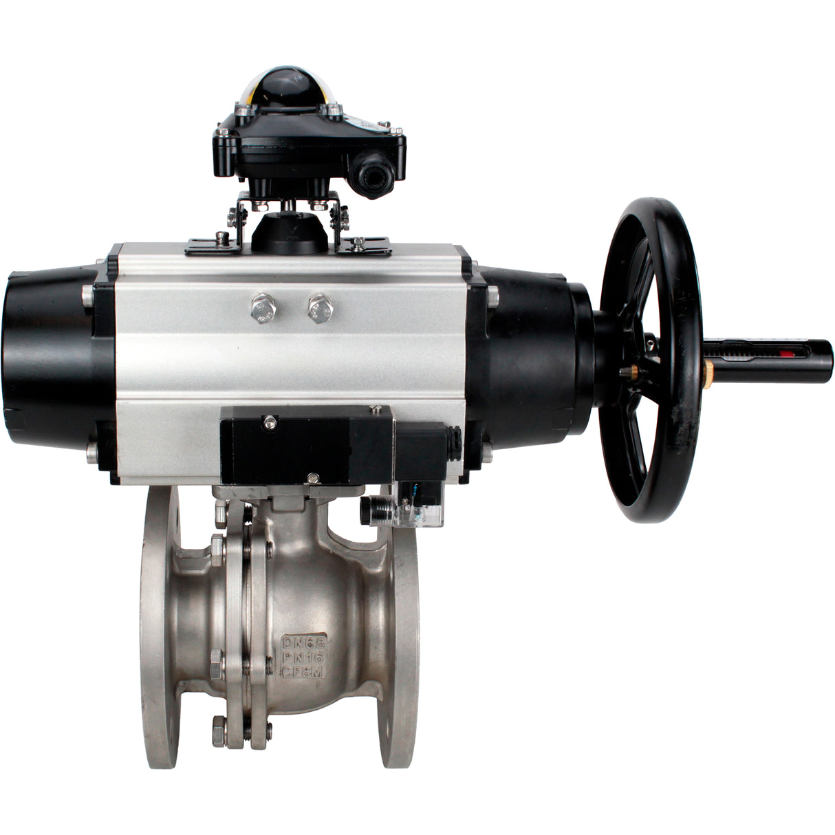 Ball valves Elephant BV3232P(2pc)-FP-F-ISO-H DN80-100 16 bar, full bore flanged, stainless steel SS316, seal - PTFE, with pneumatic actuator PA-DA-105-1 double acting, with pneumatic distributor 4M310-08 NAMUR 24V , with LSU APL-210N