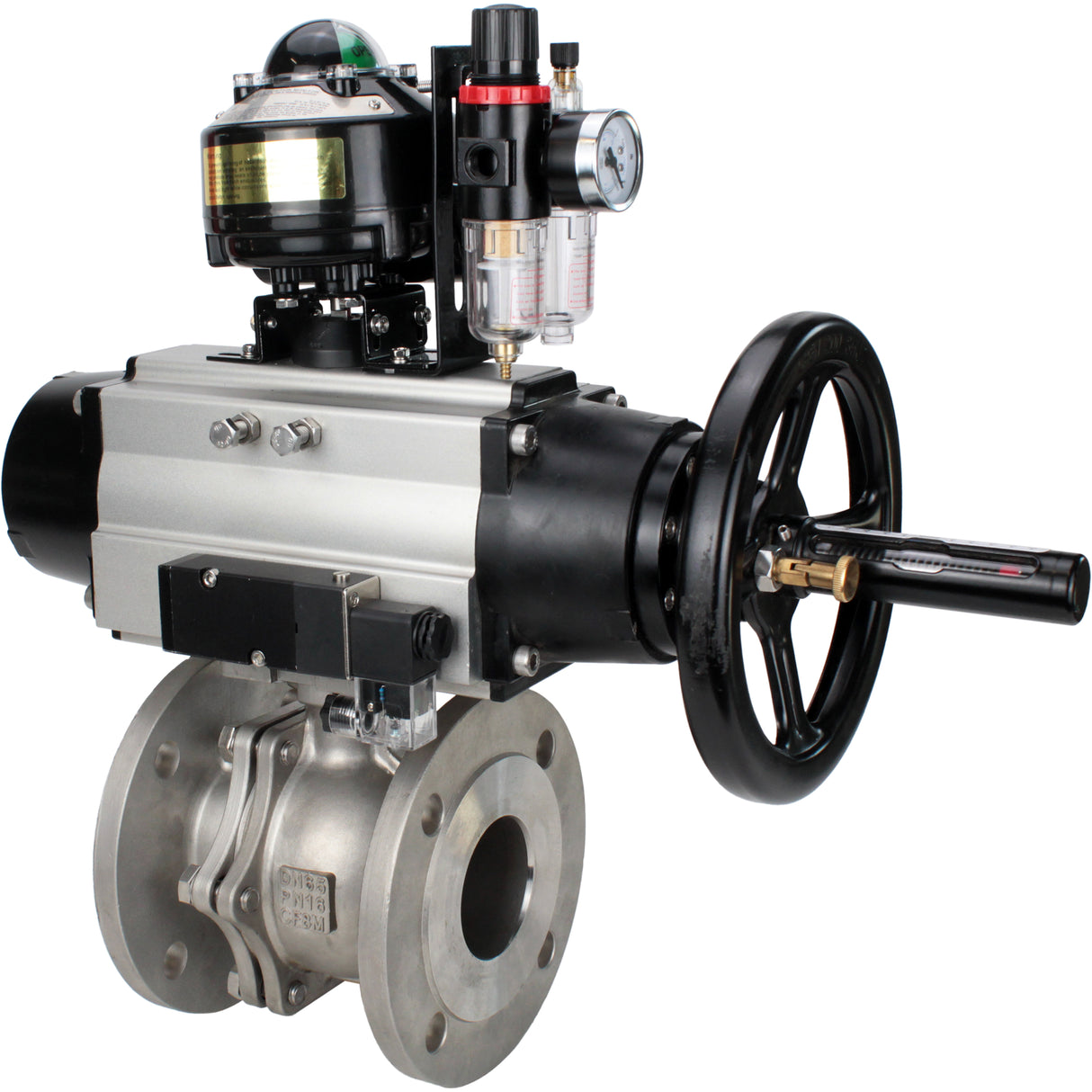 Ball valves Elephant BV3232P(2pc)-FP-F-ISO-H DN80-100 16 bar, full bore flanged, stainless steel SS316, seal - PTFE, with pneumatic actuator PA-DA-105-1 double acting, with pneumatic distributor 4M310-08 NAMUR 24V , with LSU APL-510N EX, with ATU AFC2000
