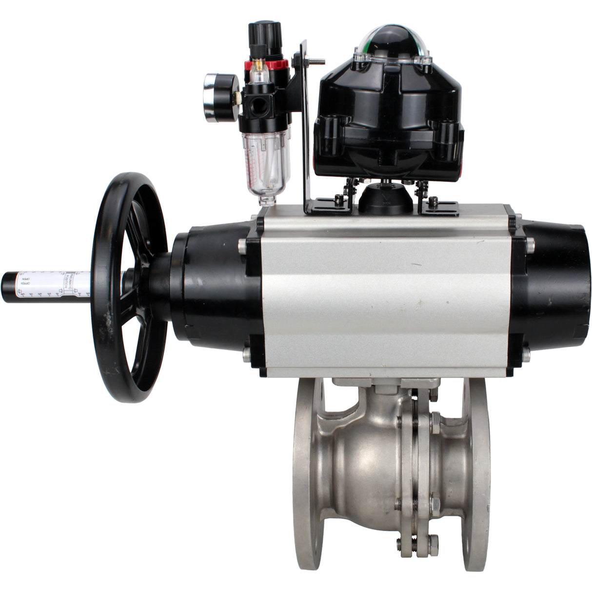 Ball valves Elephant BV3232P(2pc)-FP-F-ISO-H DN80-100 16 bar, full bore flanged, stainless steel SS316, seal - PTFE, with pneumatic actuator PA-DA-105-1 double acting, with pneumatic distributor 4M310-08 NAMUR 24V , with LSU APL-510N EX, with ATU AFC2000