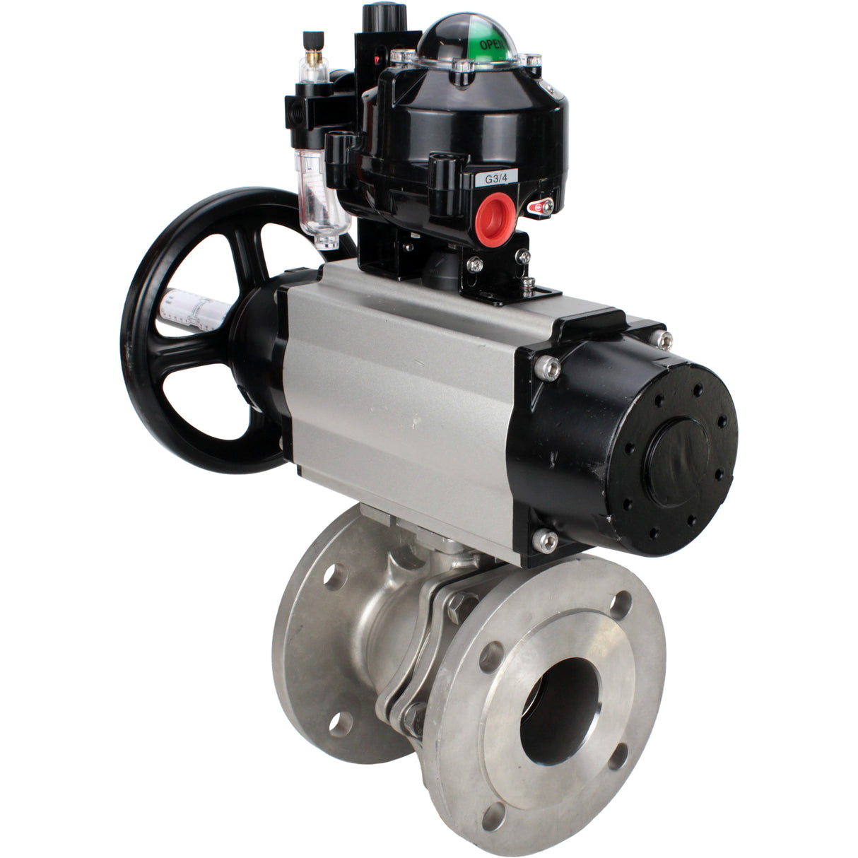 Ball valves Elephant BV3232P(2pc)-FP-F-ISO-H DN80-100 16 bar, full bore flanged, stainless steel SS316, seal - PTFE, with pneumatic actuator PA-DA-105-1 double acting, with pneumatic distributor 4M310-08 NAMUR 24V , with LSU APL-510N EX, with ATU AFC2000