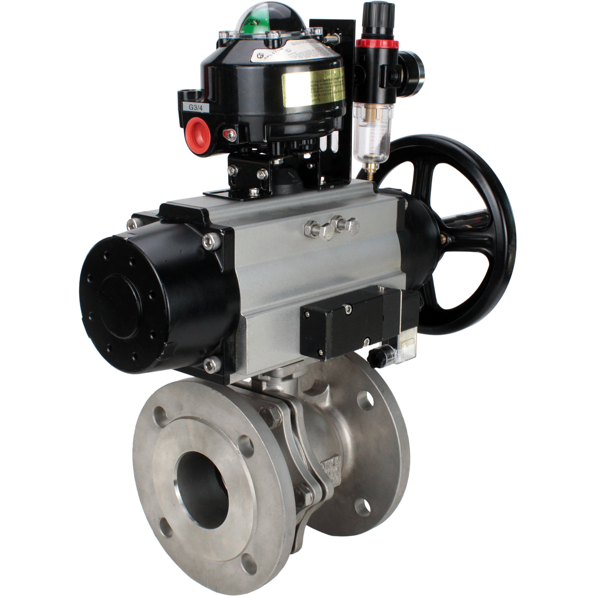Ball valves Elephant BV3232P(2pc)-FP-F-ISO-H DN80-100 16 bar, full bore flanged, stainless steel SS316, seal - PTFE, with pneumatic actuator PA-DA-105-1 double acting, with pneumatic distributor 4M310-08 NAMUR 24V , with LSU APL-510N EX, with ATU AFC2000