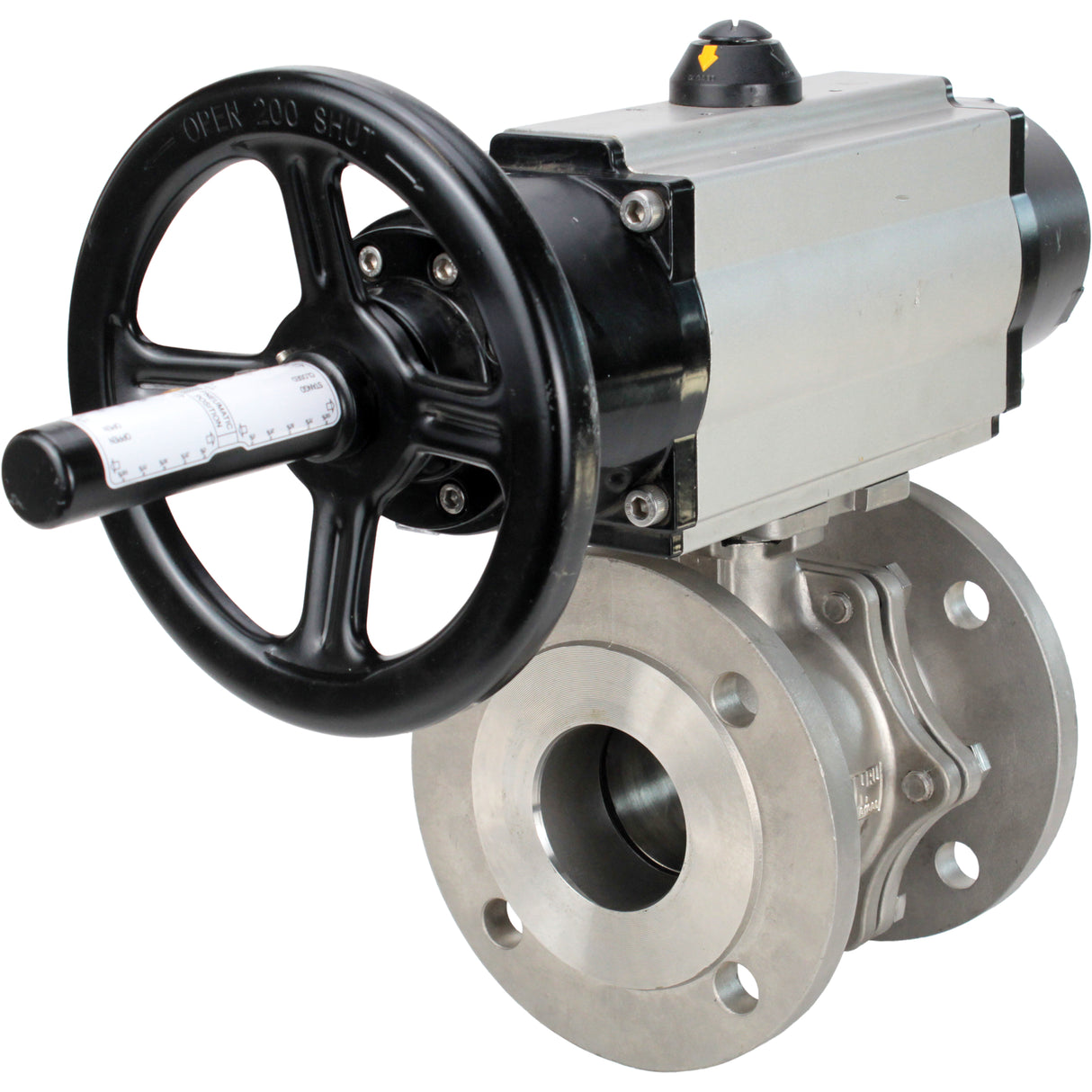 Vannes à boisseau sphérique Elephant BV3232P(2pc)-FP-F-ISO-H DN80-100 16 bar, passage intégral à brides, acier inoxydable SS316, joint - PTFE, avec actionneur pneumatique PA-DA-105-1 double effet, avec distributeur pneumatique 4M310-08 24V