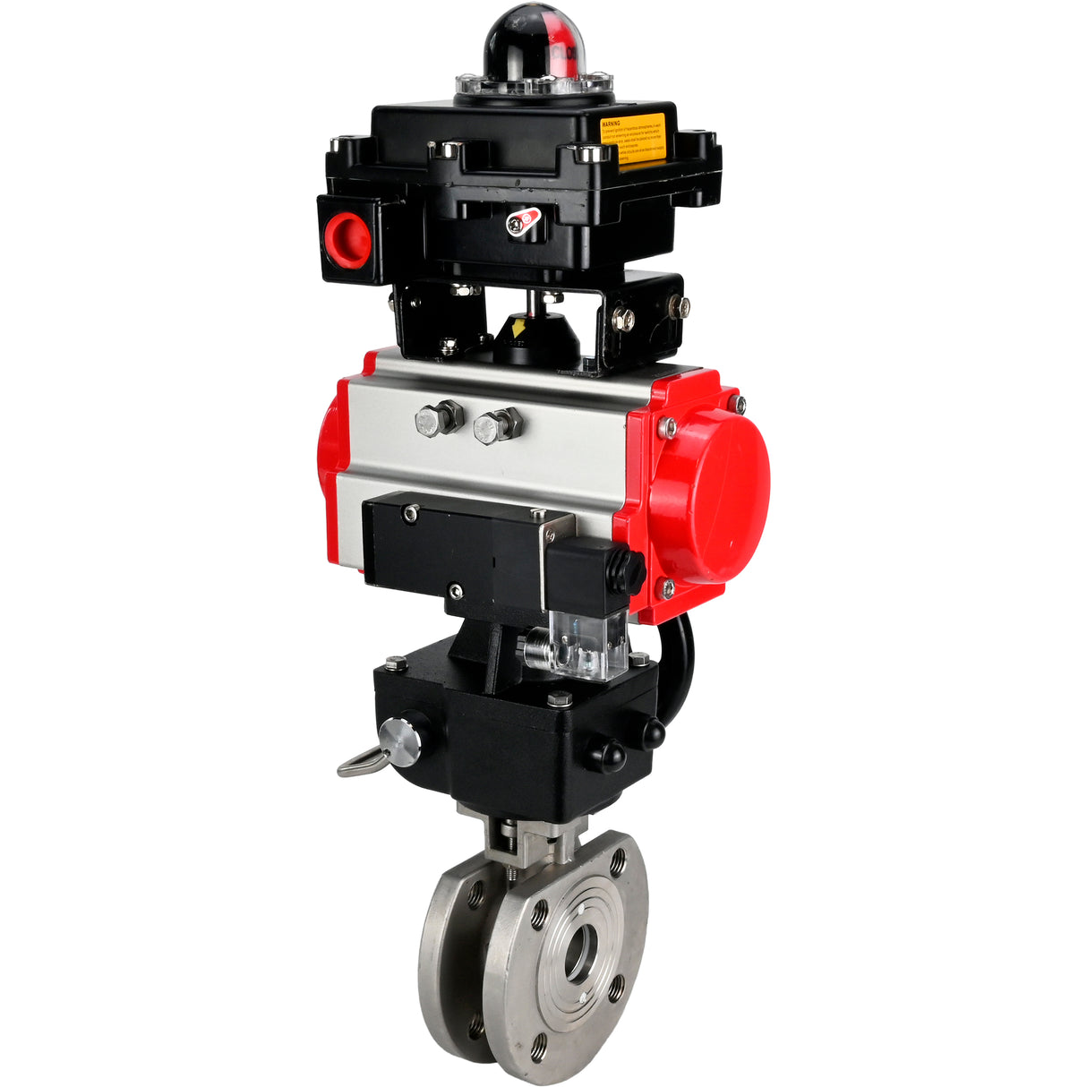 Stainless steel ball valve Elephant BVсFP,316,200 16 bar, full port, compact flanged, pneumatic actuator Elephant DA double acting, manual override HDM, pneumatic distributor 4M310-08 NAMUR  24 V, limit switch block APL-410N EX