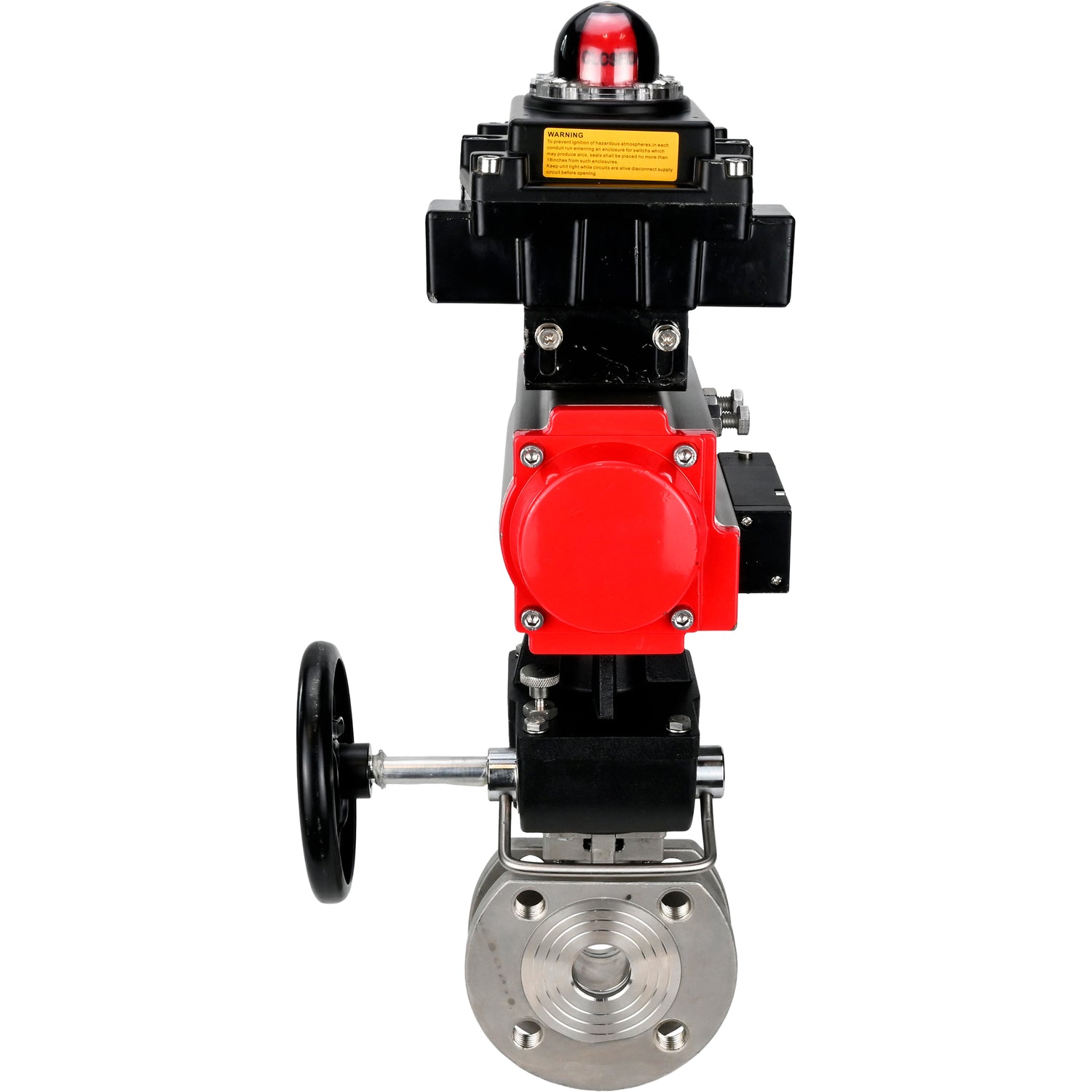 Stainless steel ball valve Elephant BVсFP,316,200 16 bar, full port, compact flanged, pneumatic actuator Elephant DA double acting, manual override HDM, pneumatic distributor 4M310-08 NAMUR  24 V, limit switch block APL-410N EX