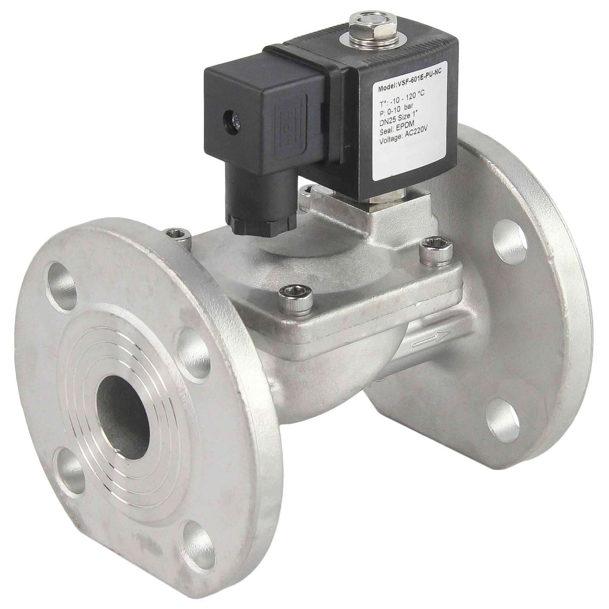 Électrovanne électrique à deux voies à action indirecte, normalement fermée, Elephant VSF-601E-PU-NC EPDM 110/220V, matériau du corps - acier inoxydable AISI 304, joint - EPDM