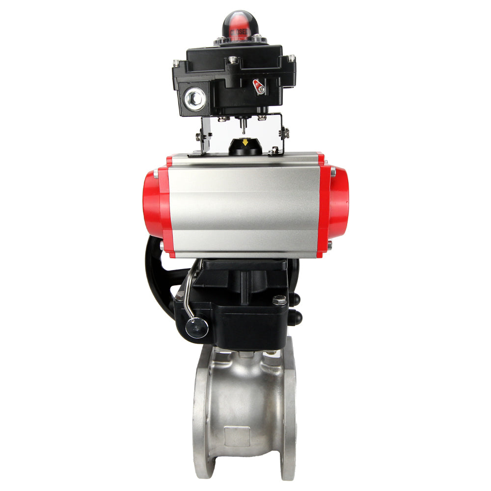 Vanne à boisseau sphérique en acier inoxydable Elephant BVFP.316, actionneur pneumatique Elephant DA, réducteur HDM, distributeur pneumatique 4M310-08 220 V, bloc interrupteur de fin de course APL-410N EX