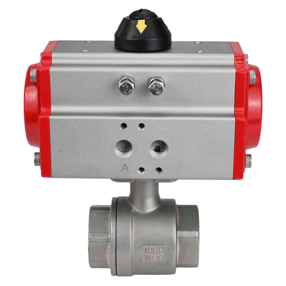 Stainless steel ball valve Elephant BVMP.316.230-ISO 63 bar, body material - stainless steel AISI 316, ball material - stainless steel AISI 316, seal - PTFE, full port, threaded, double-acting pneumatic actuator Elephant DA