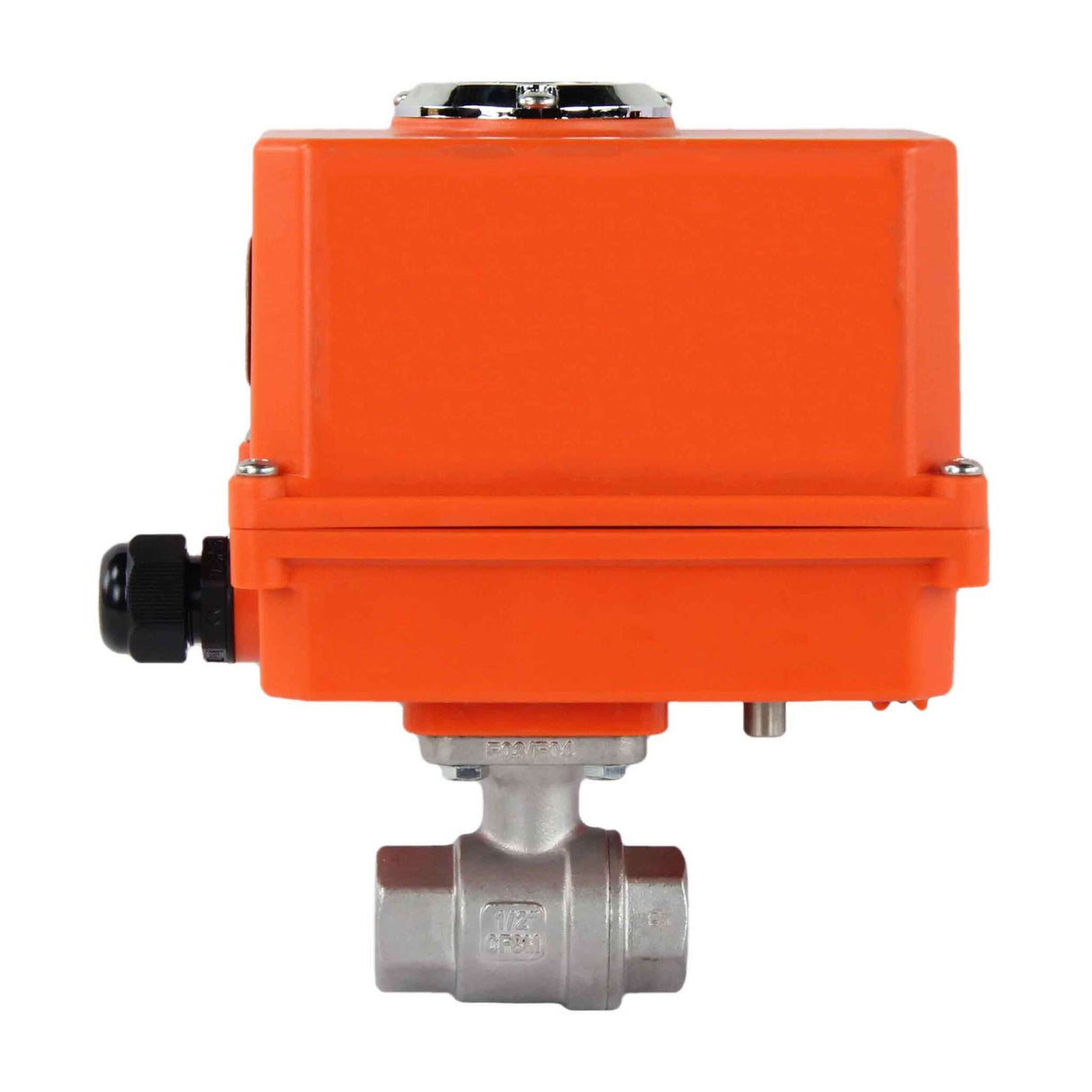 Robinet à boisseau sphérique en acier inoxydable Elephant BVMP.316.230-ISO PSI914, matériau du corps - acier inoxydable AISI 316, matériau de la bille - acier inoxydable AISI 316, joint - PTFE, fileté, actionneur électrique quart de tour Elephant-110/220В